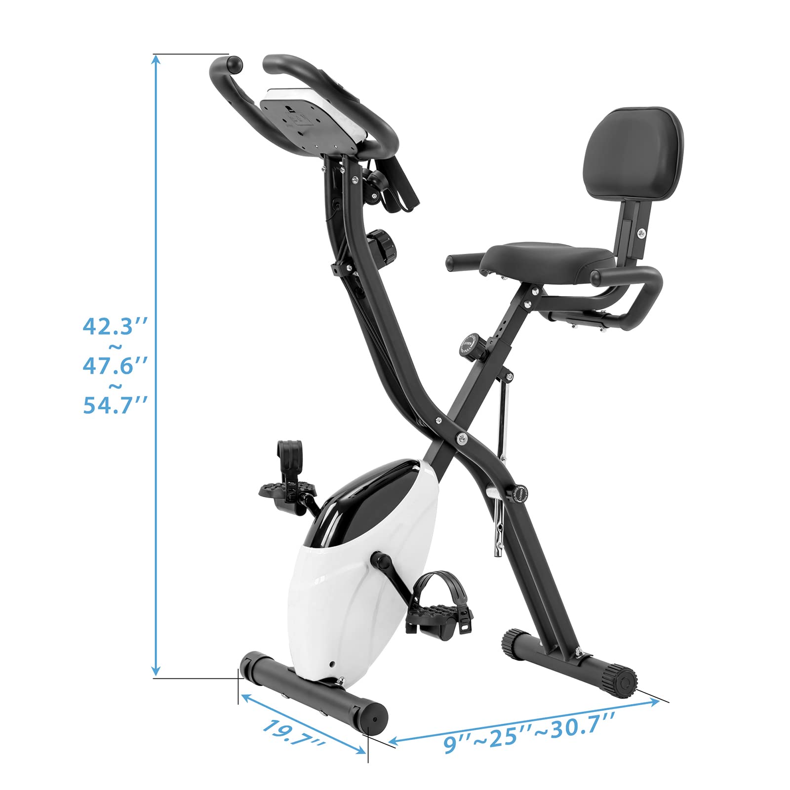 Foldable Exercise Bike for Home & Office - Adjustable Upright/Recumbent X-Bike with 10-Level Magnetic Resistance, Arm Bands & Backrest (350LBS Capacity) - Perfect for Cardio Workouts, Small Spaces & Home Gym Fitness - White & Metal Frame