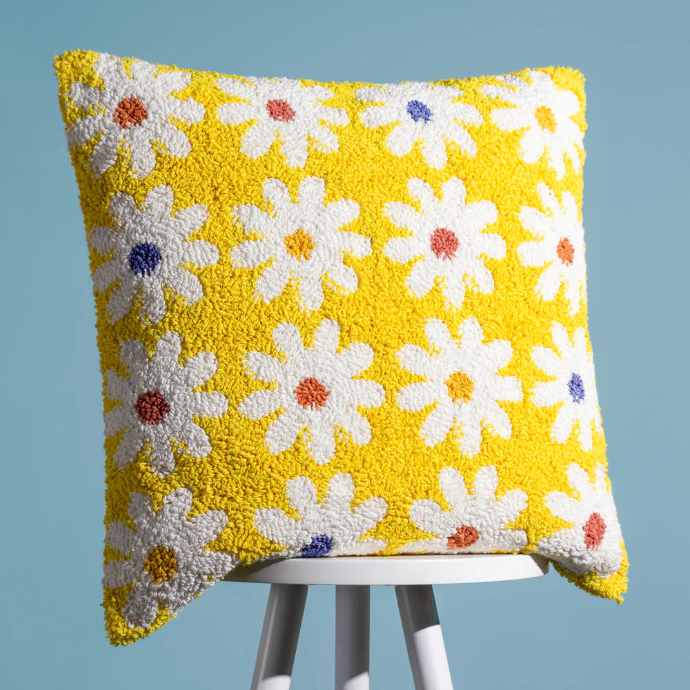 Yellow Daisy Knitted Cushion Cover - Soft Bohemian Pillow Case for Sofa, Bed, Nursery Decor - Home & Living Room Accessories
