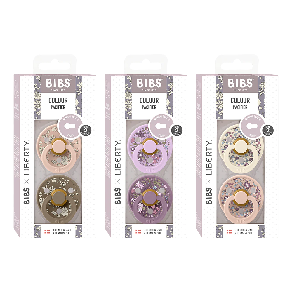 BIBS x Liberty Natural Rubber Latex Pacifiers - 2 Pack (0-6 Months) | BPA-Free, Orthodontic Baby Soothers for Newborns & Infants | Perfect for Daycare, Travel & Sleep Comfort
