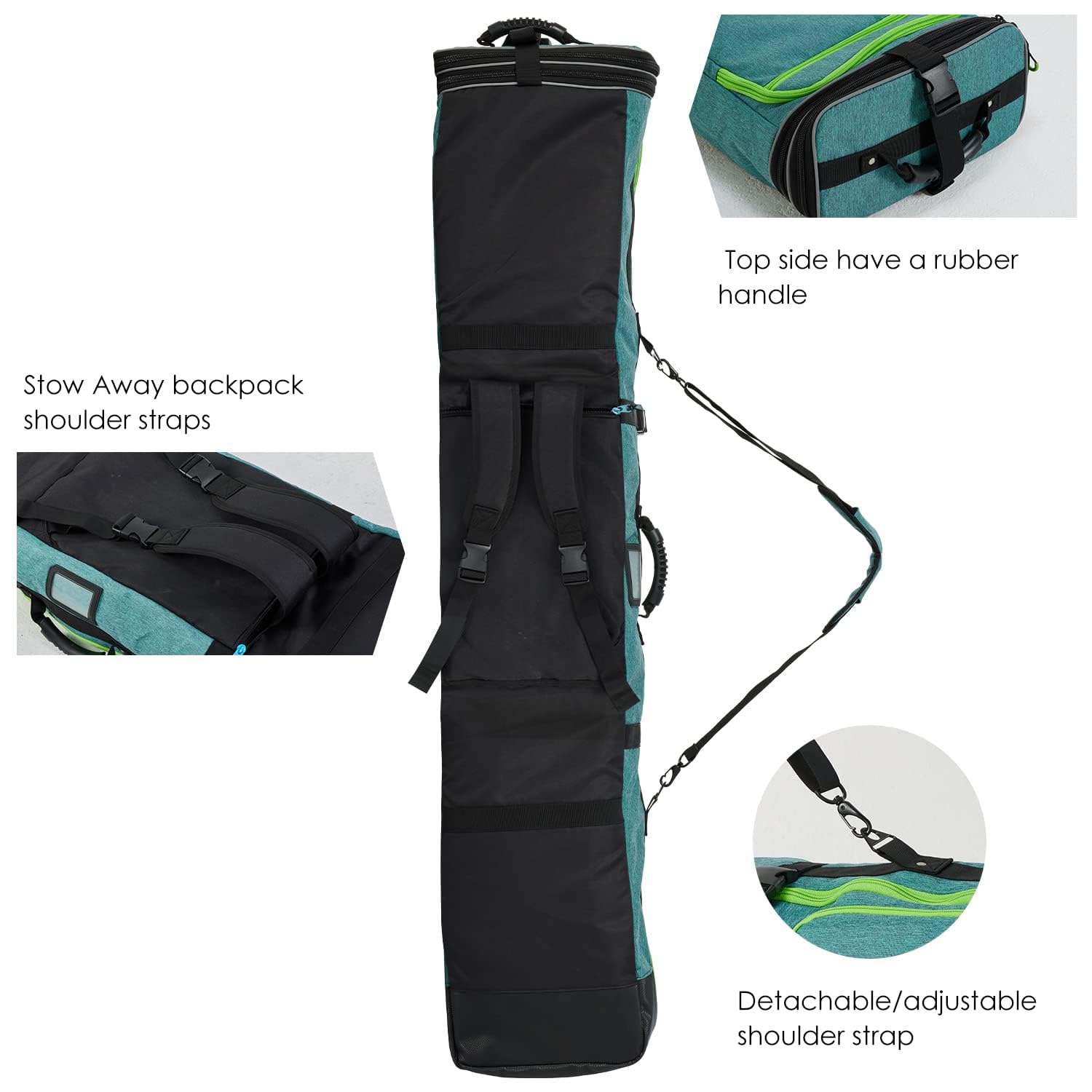 XCMAN Expandable Padded Snowboard Bag for Air Travel - Adjustable Length 63-75In - Waterproof Ski & Snowboard Storage for Winter Sports & Mountain Trips