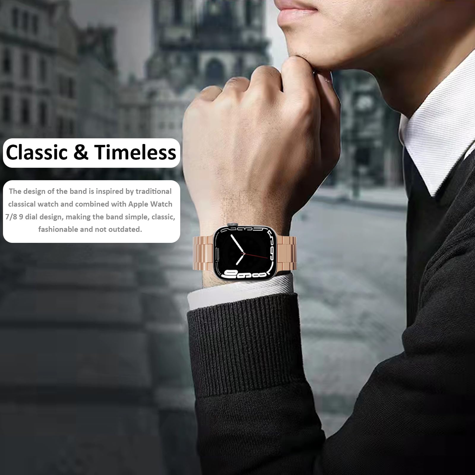 Premium Stainless Steel Band with Hard PC Case for Apple Watch Series 9/8/7 41mm - Slim Metal Replacement Strap Compatible with Apple Watch 41mm (Unisex) | Durable & Stylish for Gym, Office, Running, Travel & Daily Wear | Perfect Gift for Apple Watch Users | Ideal for Fitness Tracking, Business Meetings, Outdoor Activities & Everyday Fashion