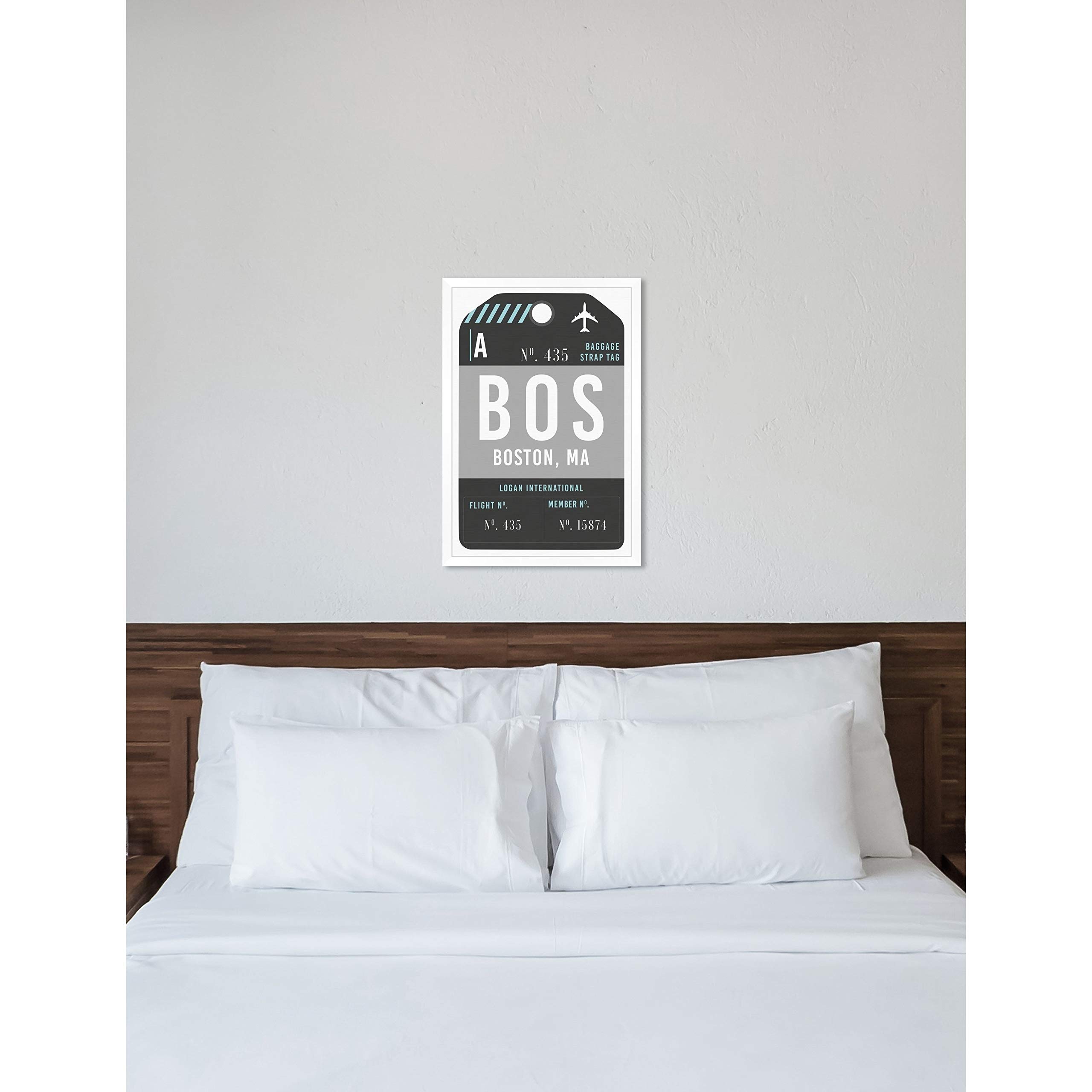Oliver Gal 'Boston Luggage Tag' Framed Canvas Wall Art Print - 24x36 Inches - Vintage Travel Decor for Living Room, Bedroom & Office