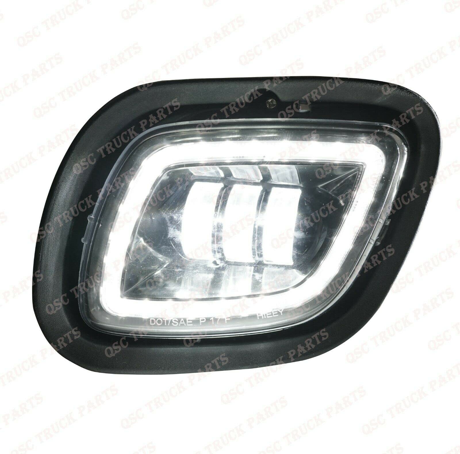 QSC LED Fog Lights for Freightliner Cascadia 08-17 - Black Housing with Halo for Night Driving