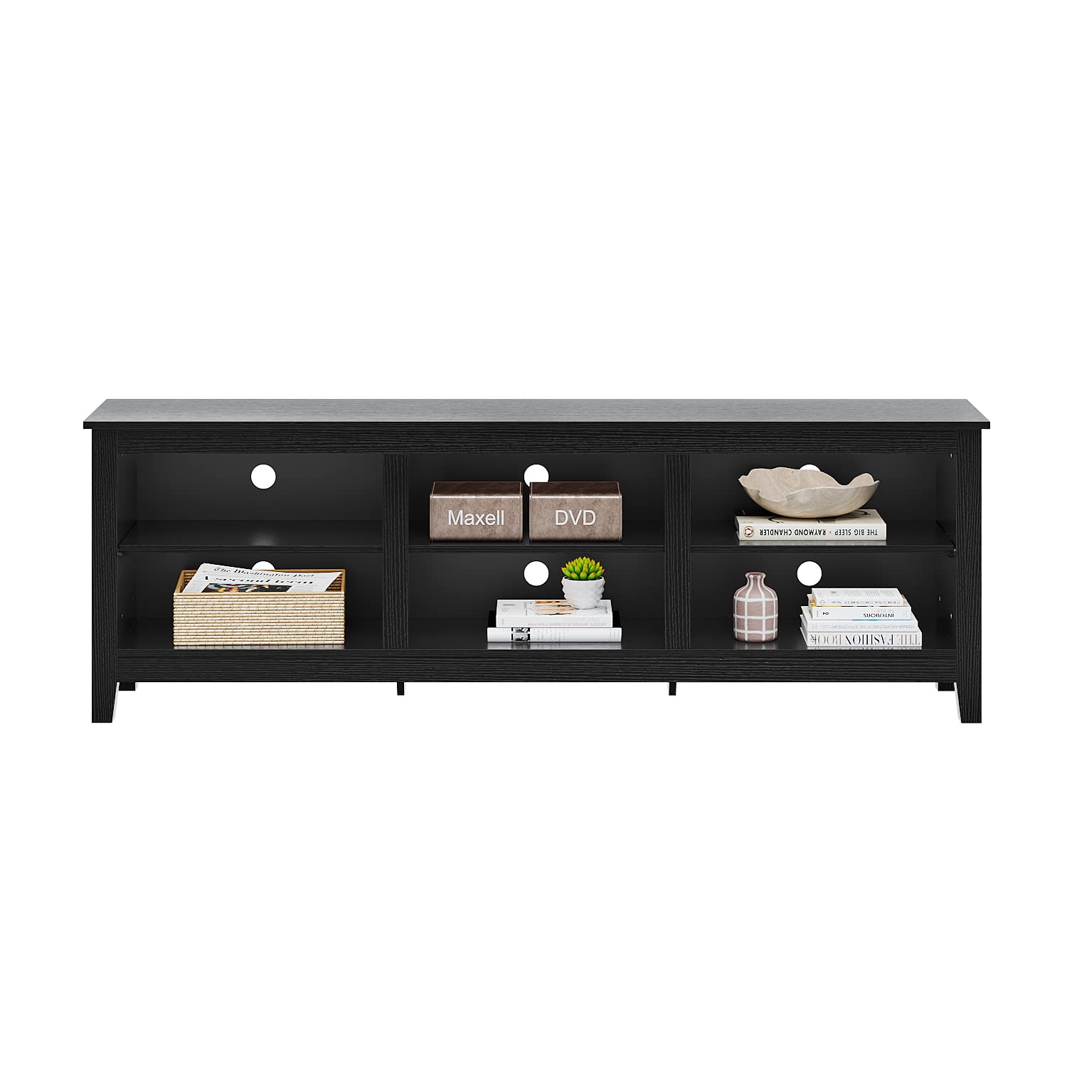 Panana 6-Cubby TV Stand for 80 Inch TVs - Black Media Storage Cabinet with Open Shelves - Perfect for Living Room, Bedroom & Home Theater Setup