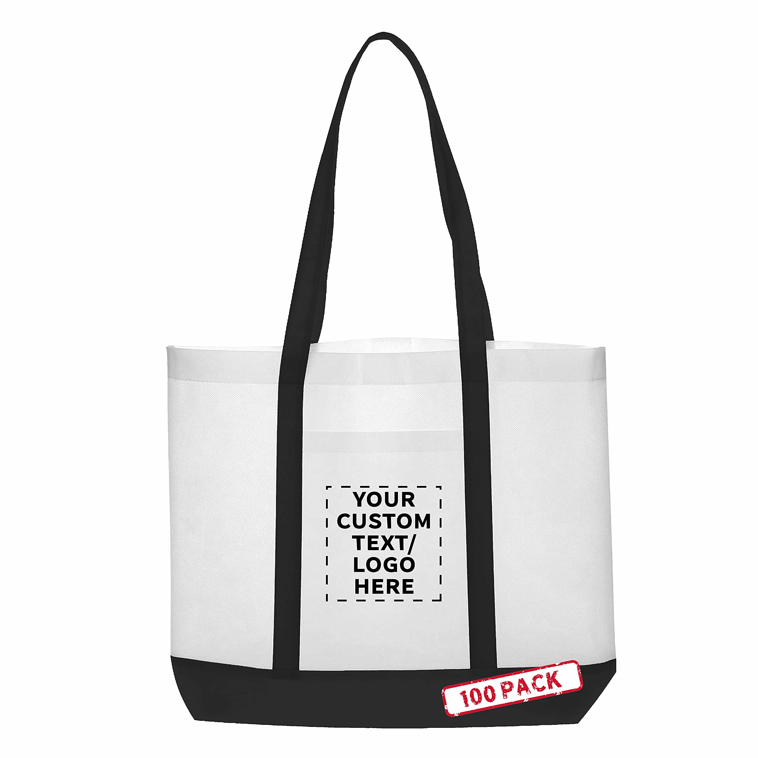 Customizable Non-Woven Tote Bags Set - 100 Durable & Water Resistant Trim Color Tote Bags with Front Pocket - 18