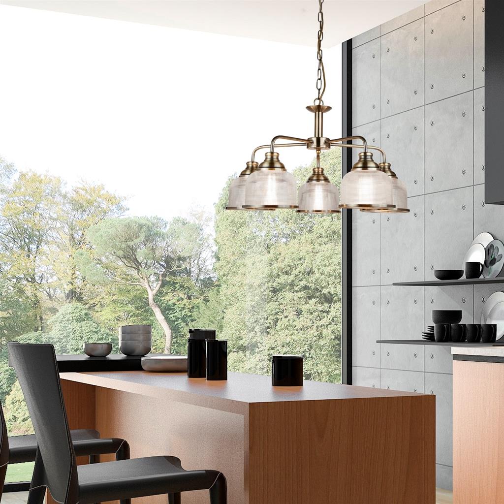 Bistro 3/5Lt Multi-Arm Pendant Light Fixture - Satin Silver & Antique Brass Finish - Perfect for Kitchen Island, Dining Room, and Restaurant Lighting