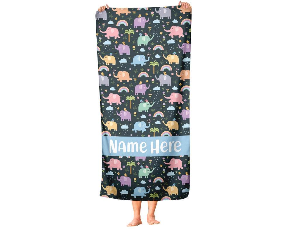 Custom Personalized Kids Elephant Towel - Soft Absorbent Travel, Beach, Pool & Bath Towel for Toddler Baby Boys & Girls - Perfect for Swimming, Bath Time & Outdoor Adventures