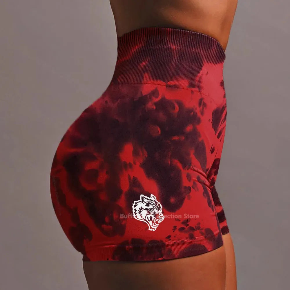 She Darc Wolf Tie Dye Scrunch Shorts for Women - Seamless Yoga Shorts, Breathable Workout Shorts with High Waist for Running, Gym & Summer Activities