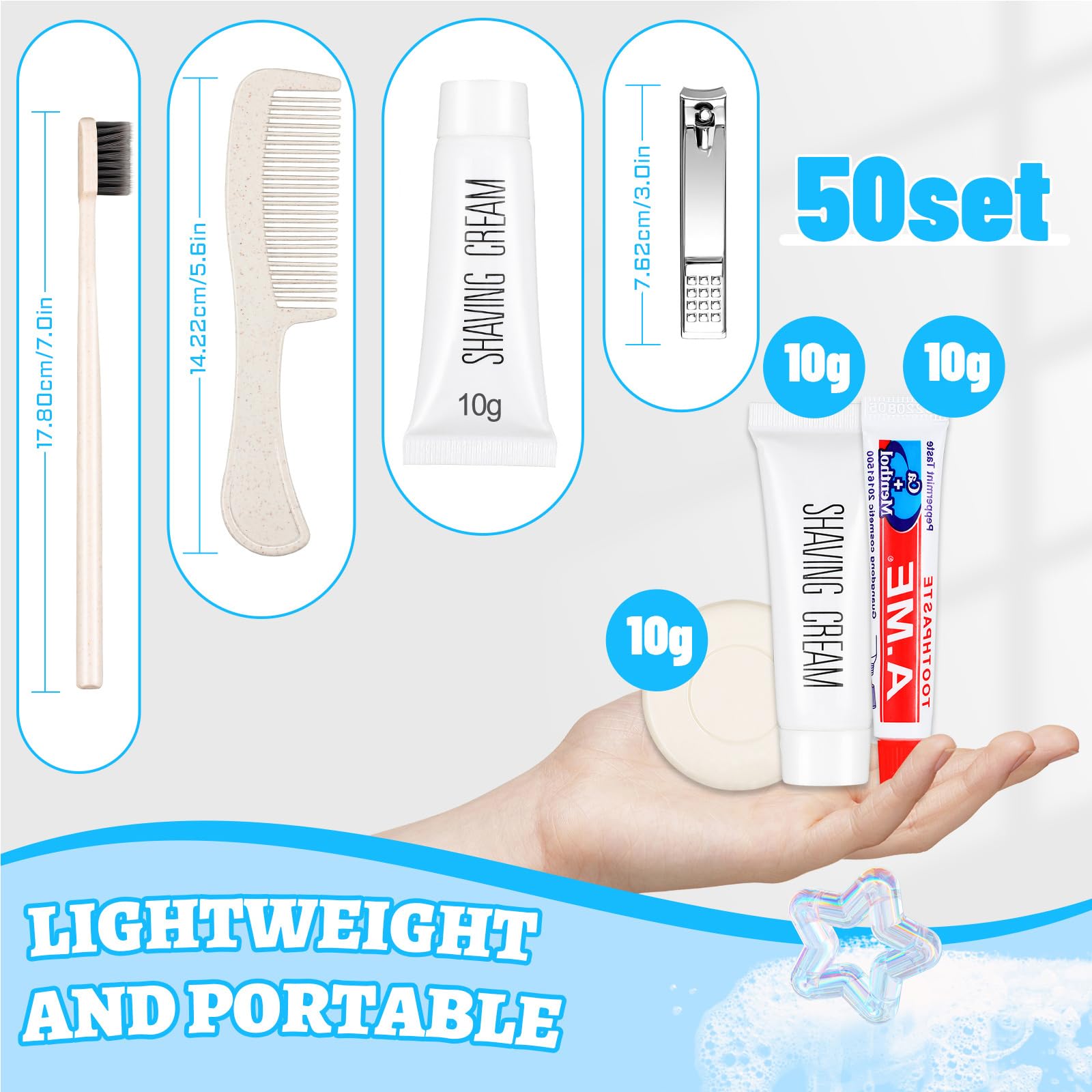 50 Sets Disposable Travel Toiletry Kit - Hotel Hygiene Essentials with Toothbrush, Toothpaste, Comb & Soap | Perfect for Travel, Hotels, Homeless Shelters & Camping Trips