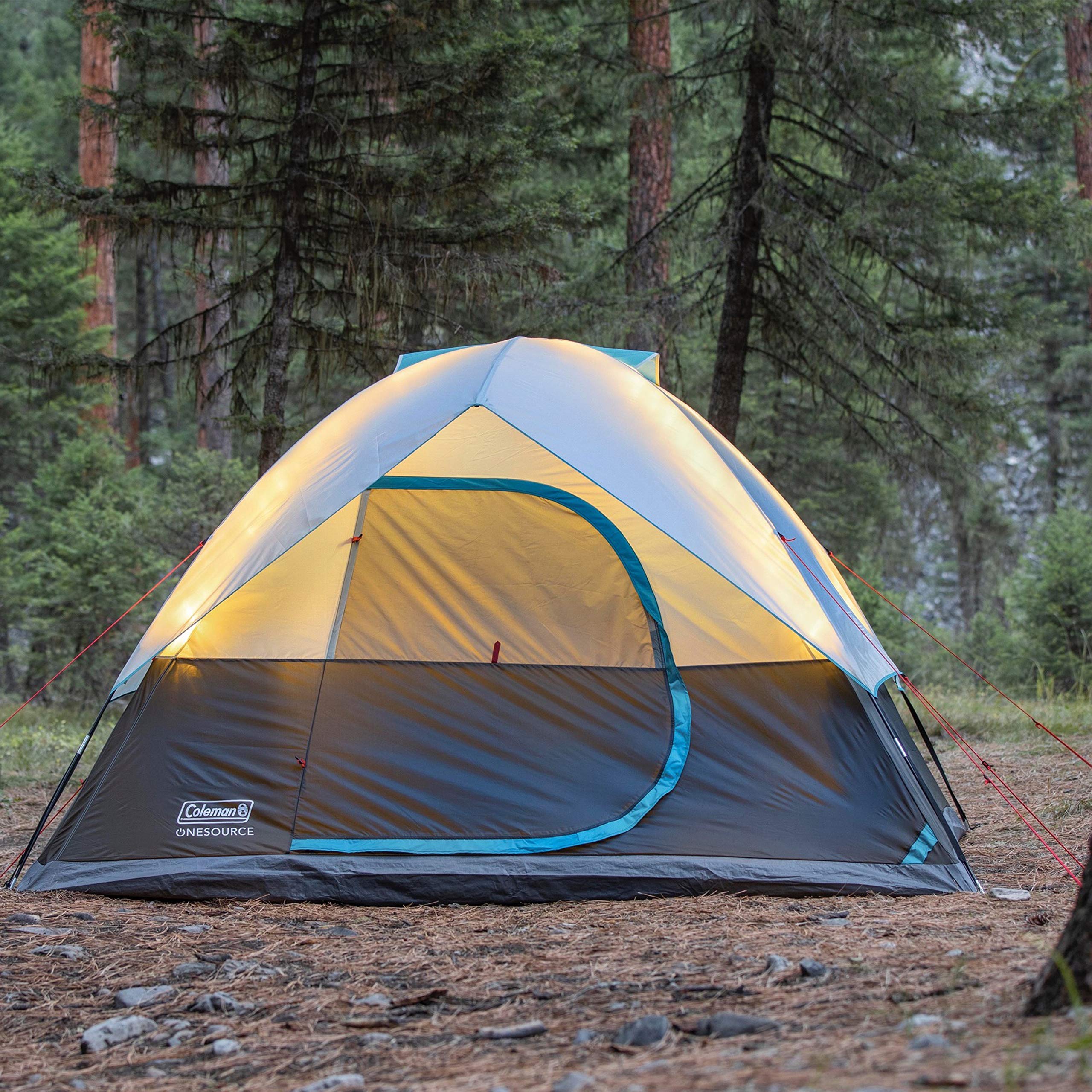 Coleman OneSource Rechargeable 4/6 Person Camping Tent with Airflow System & LED Lighting - Includes Rainfly, Tent Fan, Lights, and Interchangeable Battery Pack - Easy Setup Tent for Family Camping, Hiking, and Outdoor Adventures
