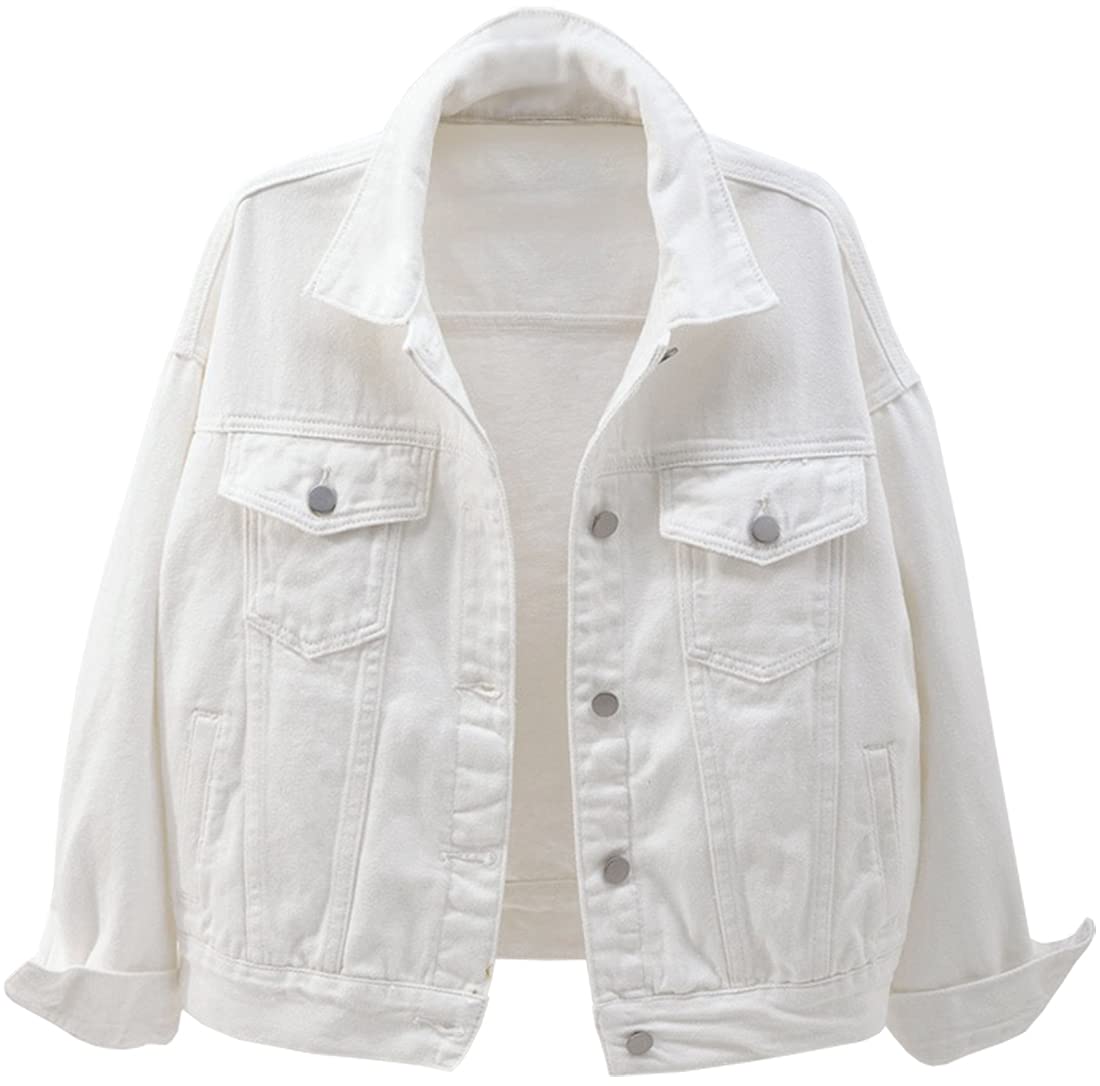 FLYCHEN Women's Denim Jean Jacket - Button Down Coat in Candy Colors | Casual Outerwear for Spring & Fall Fashion