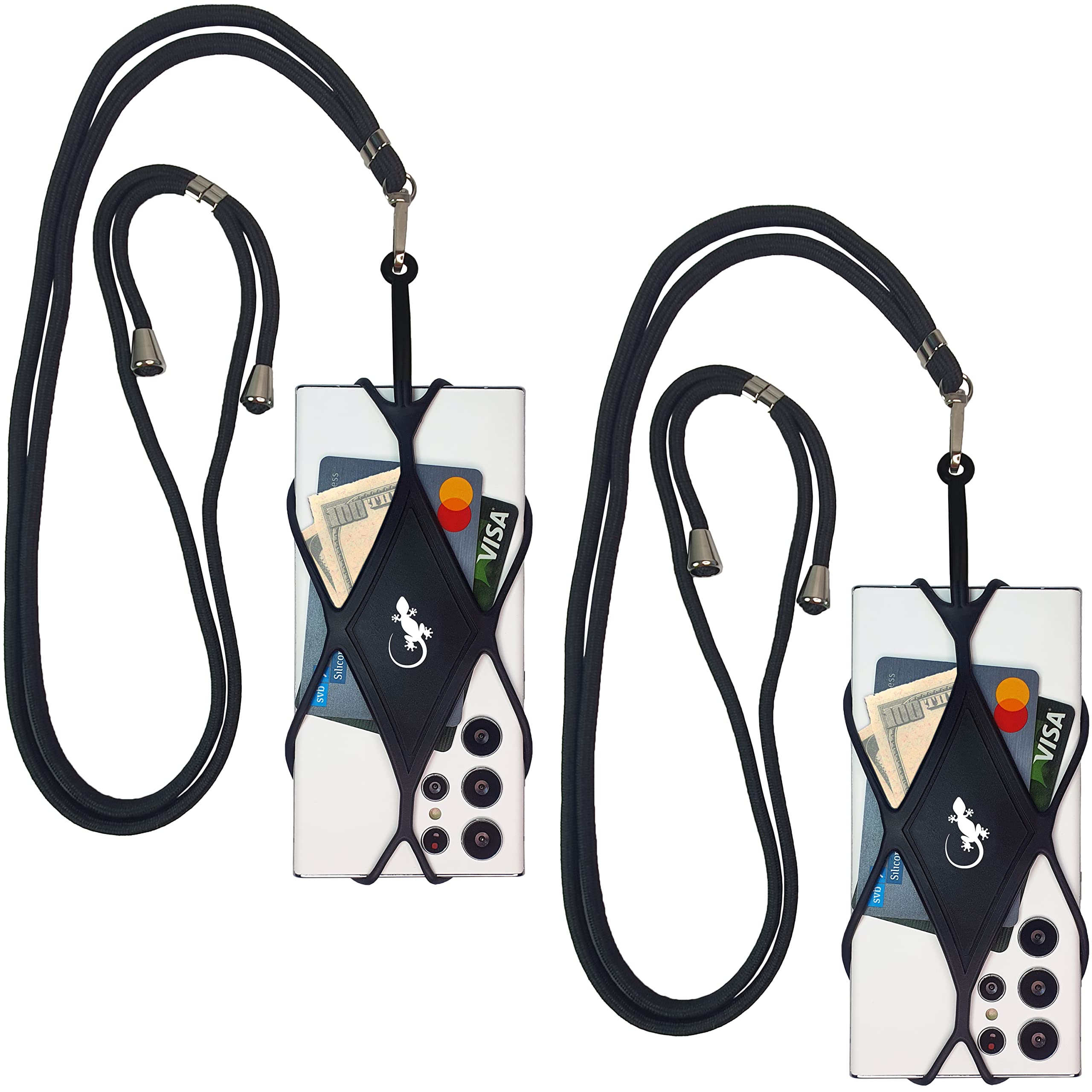 Gecko Cell Phone Lanyard 2-Pack - Neck Strap for iPhone - Black | Hands-Free for Work & Travel