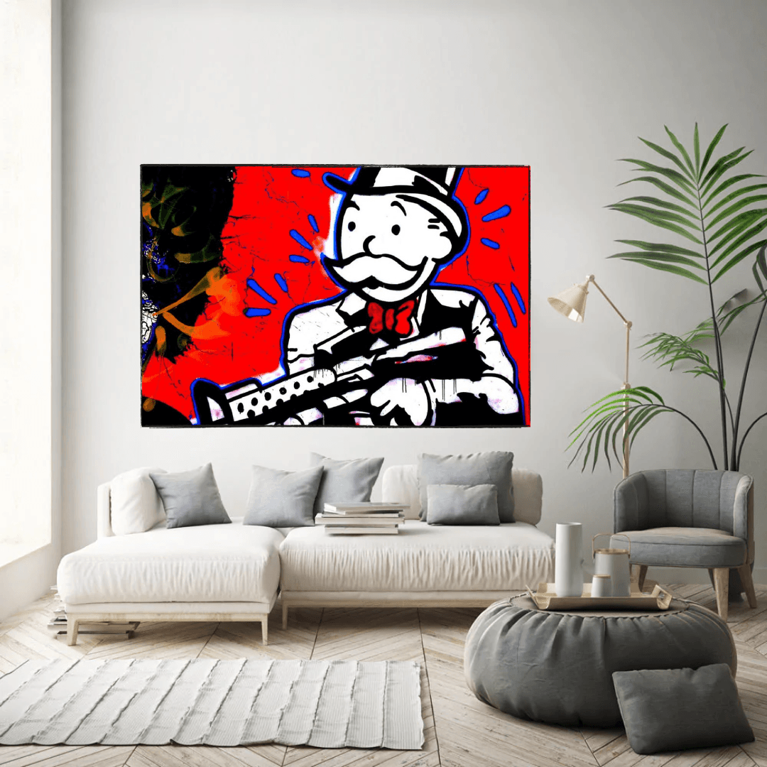 Alec Monopoly Money Man Gangster Scarface Canvas Wall Art - Pop Culture Home Decor for Living Room, Office & Man Cave
