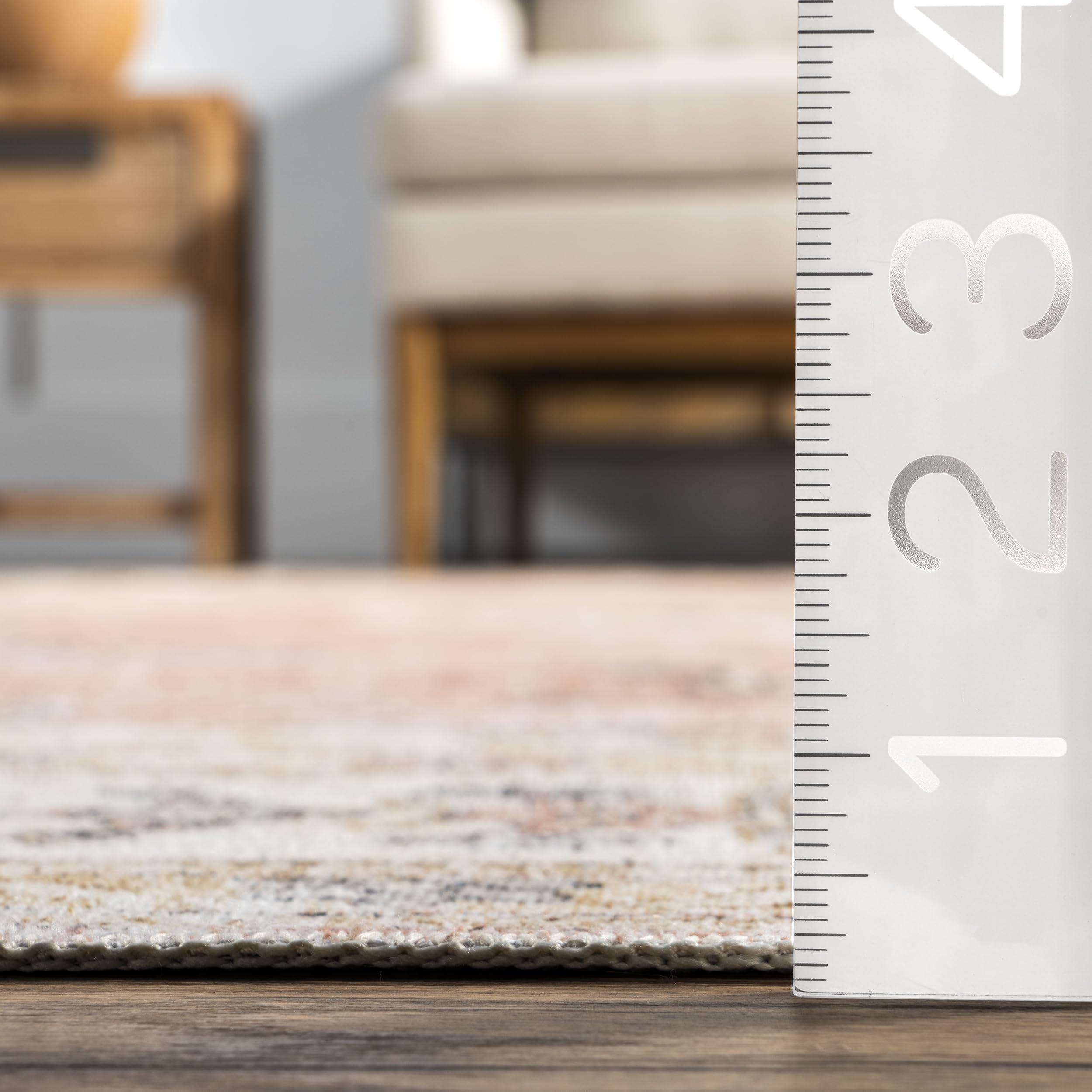 nuLOOM 8' Square SpinClean Machine Washable Stain-Resistant Area Rug with Non-Slip Backing - Soft Low Profile for Living Room, Bedroom, Dining Room - Ren Peach - Perfect for High Traffic Areas, Pet-Friendly Homes & Modern Decor