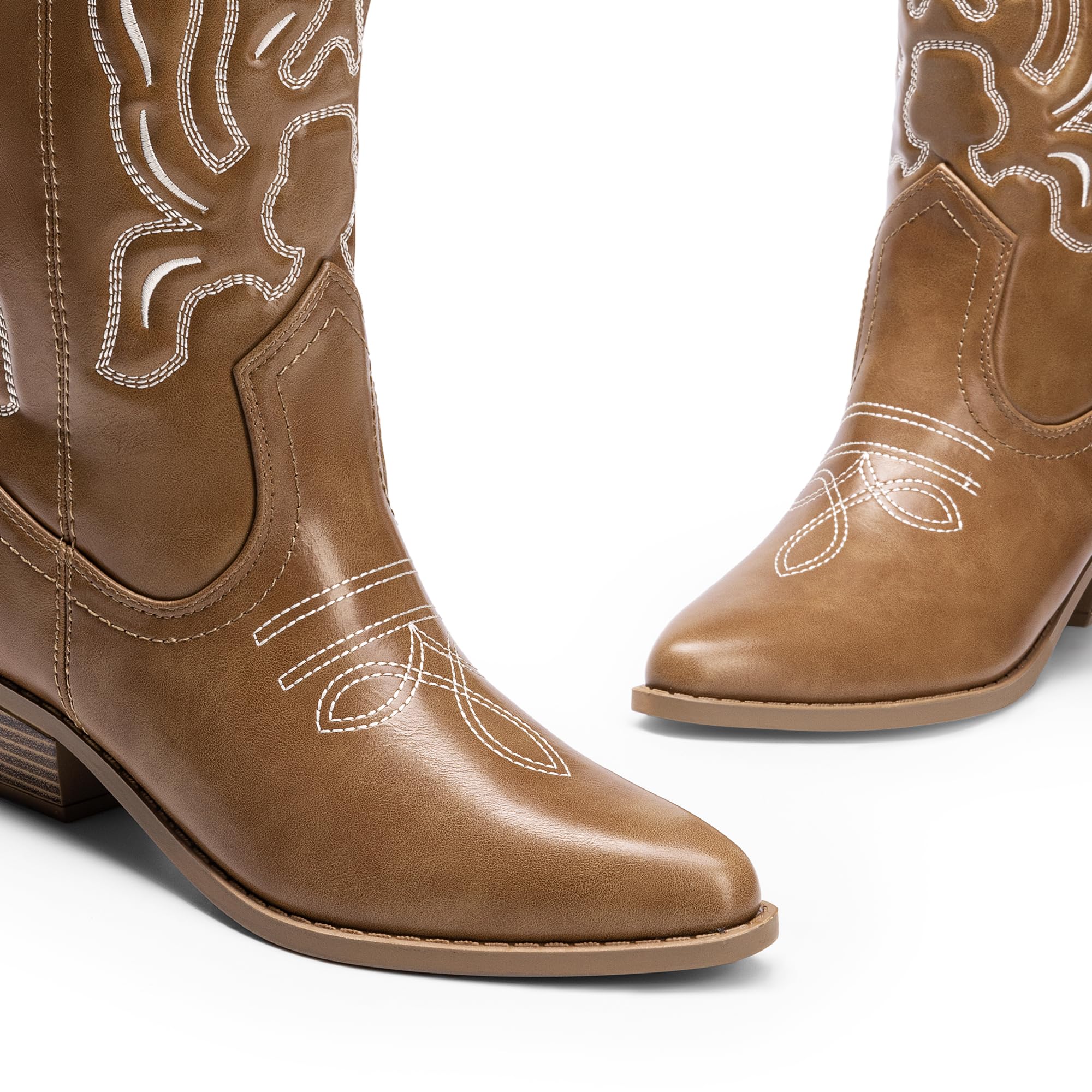 DREAM PAIRS Women's Cowboy Boots - Mid Calf Western Cowgirl Boots with Embroidery Stitching | Perfect for Country Dancing, Rodeo Events & Fashion Outfits