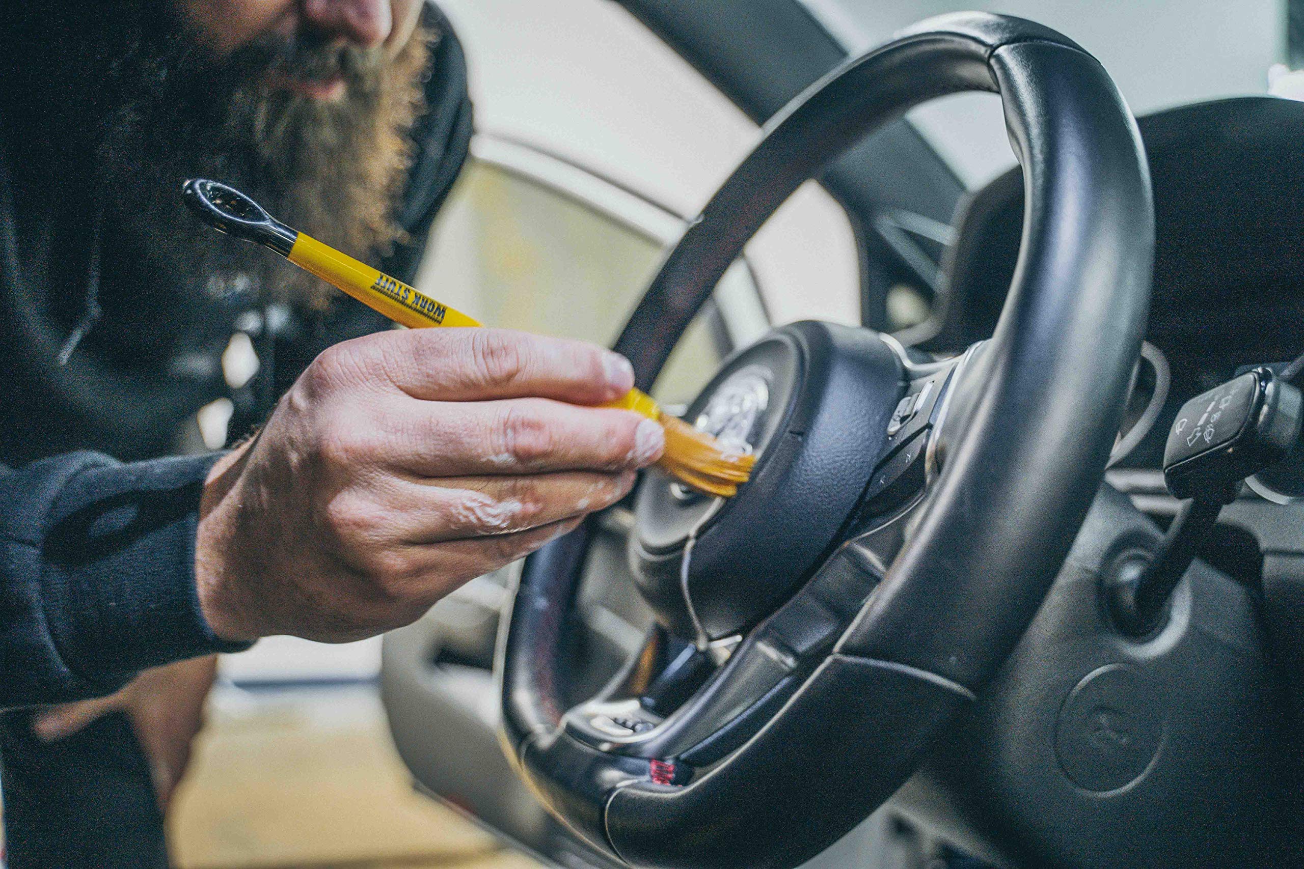 Premium Car Detailing Brush with Soft Synthetic Bristles - Gentle Cleaning for Car Exterior & Interior - 16mm Albino Orange - Perfect for Wheels, Vents & Dashboard Cleaning