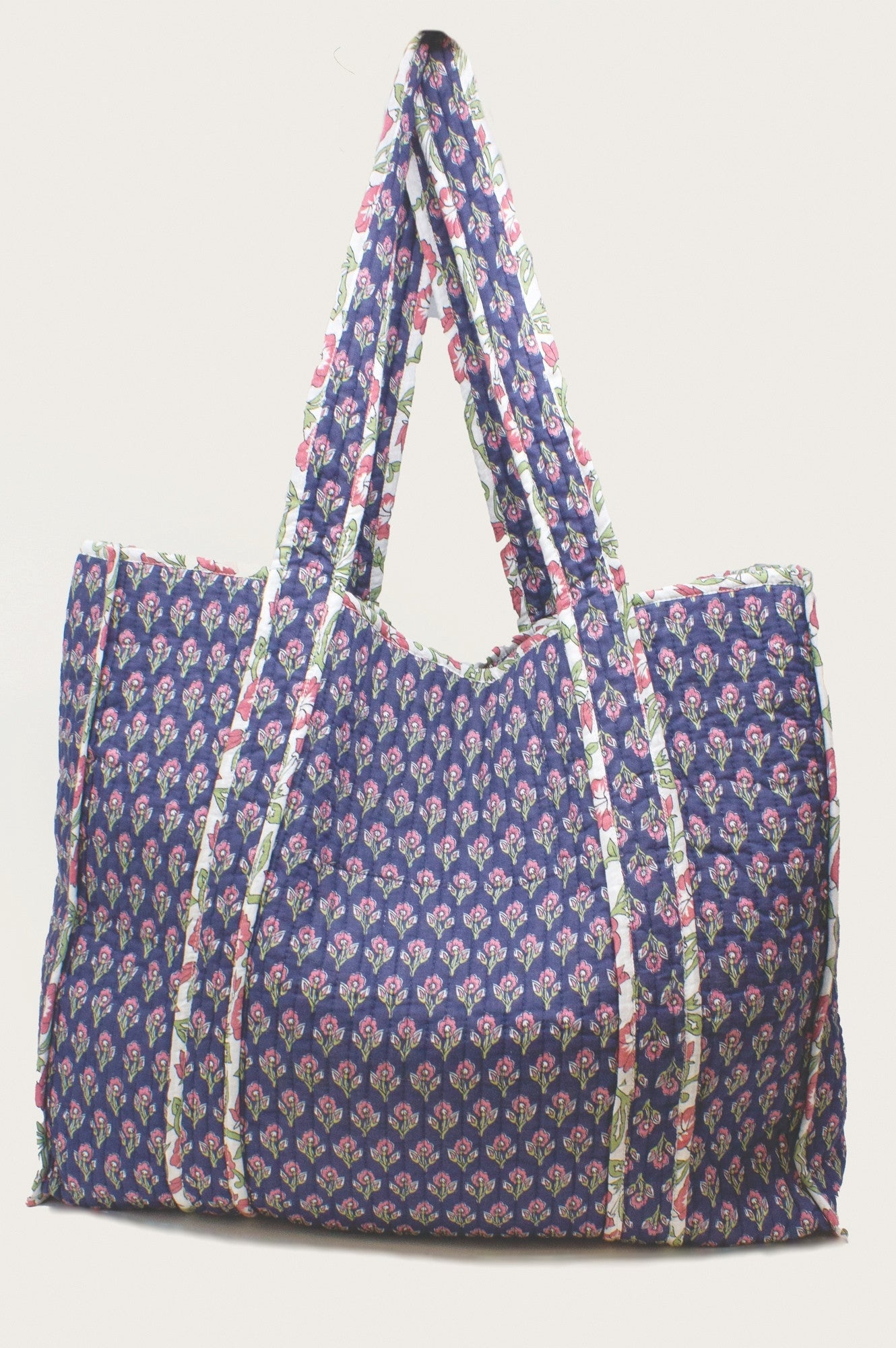 Quilted Tote Bag for Women - Primrose Stamp Navy/Pink Crossbody Shoulder Bag - Perfect for Work, Travel & Shopping