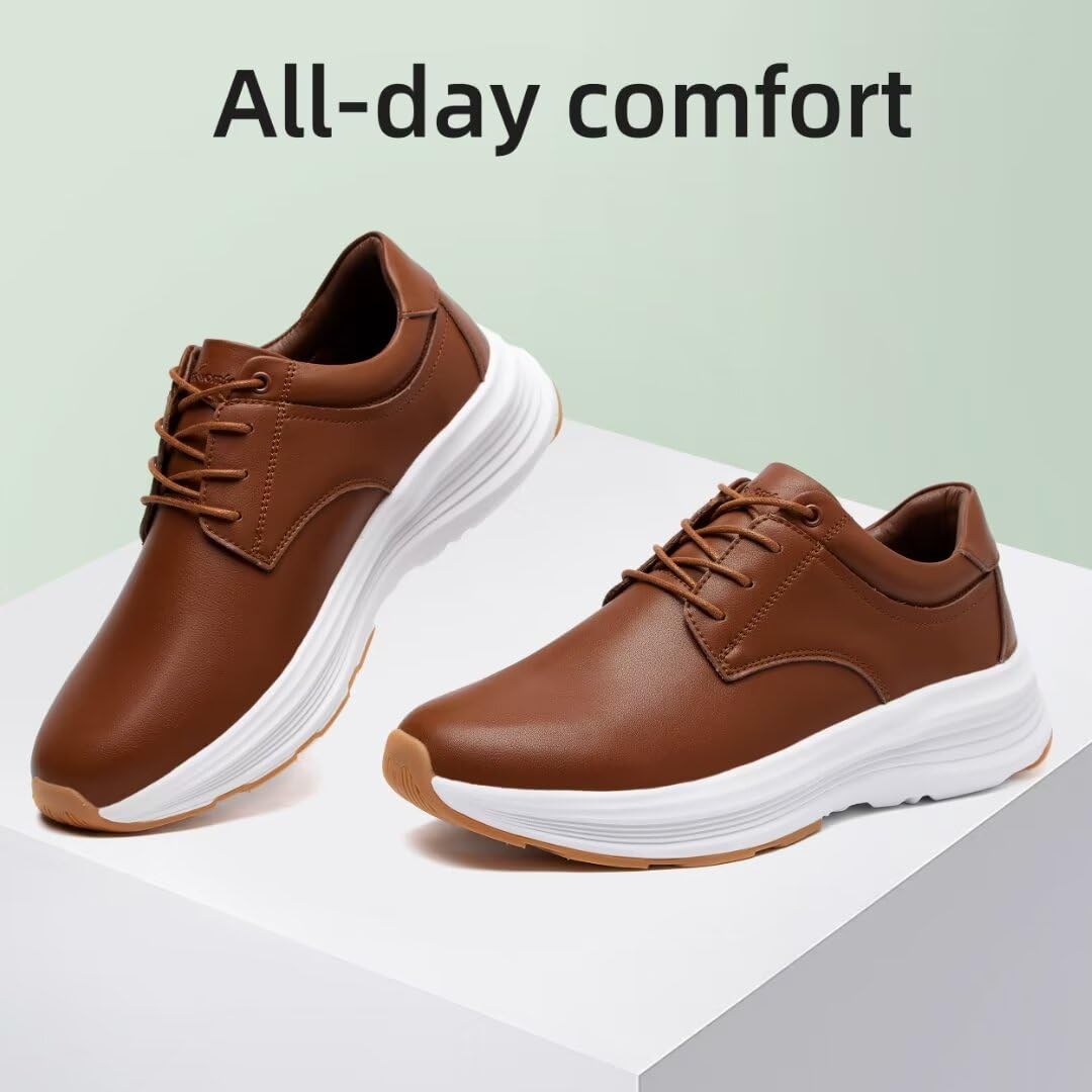 OrthoComfoot Men's Orthopedic Leather Dress Shoes - Comfortable Arch Support Oxfords for Plantar Fasciitis & Heel Pain Relief - Business Casual Work Shoes with Thick Sole for All-Day Walking - Ideal for Office, Travel & Formal Occasions
