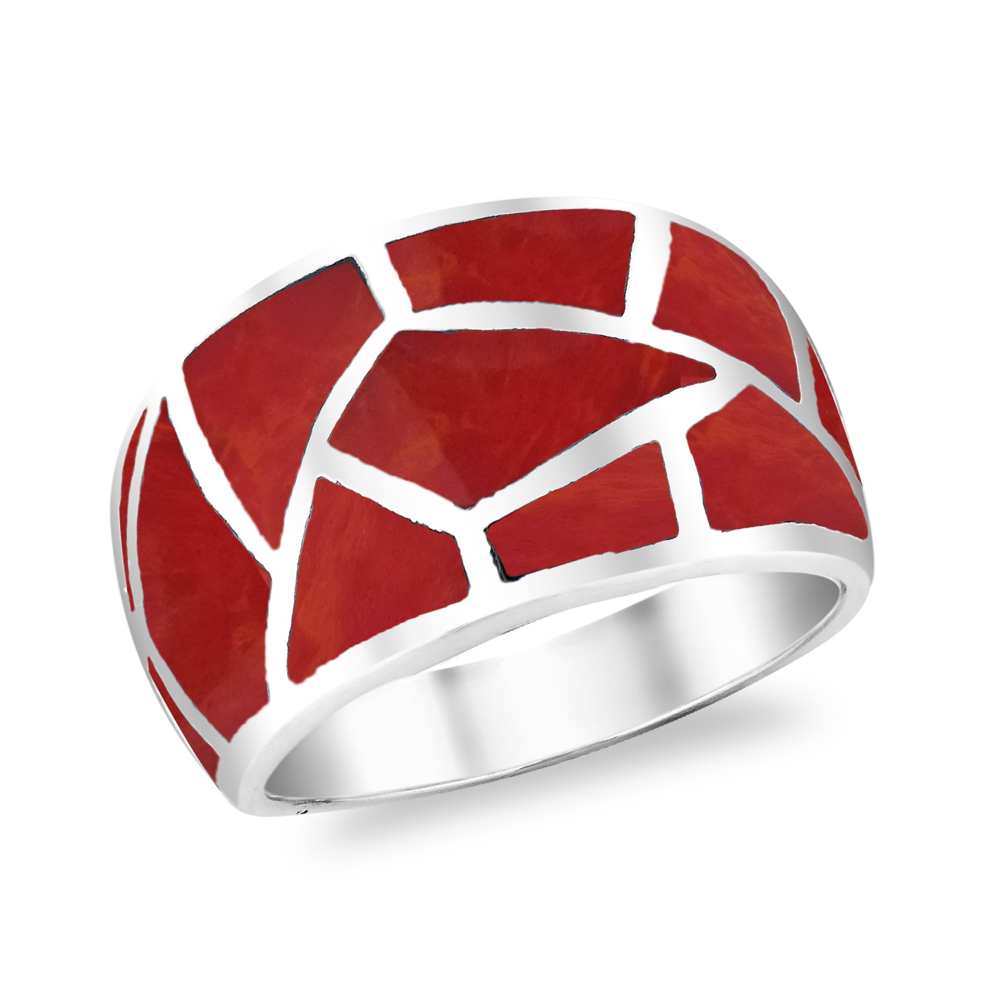 AeraVida .925 Sterling Silver Ring with Reconstructed Red Coral Inlay - Classic Wedding & Casual Comfort Fit Jewelry for Women - Perfect Gift for Daughter, Wife, or Loved One - Available in Sizes 6-9 | Ideal for Weddings, Anniversaries, Date Nights & Everyday Wear