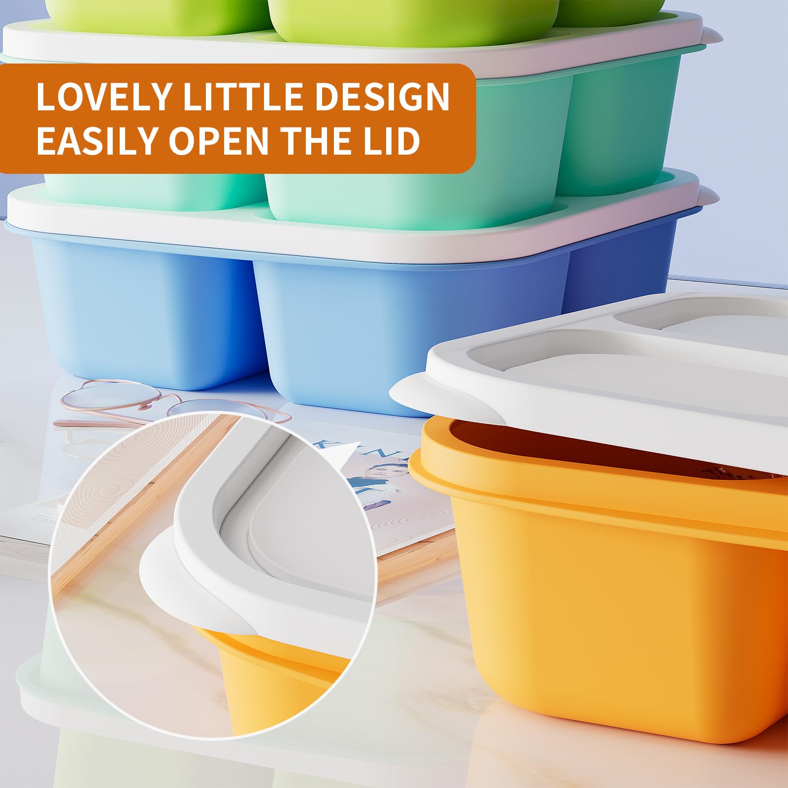 6-Piece Bento Box Set - Reusable 4-Compartment Food Storage Containers with Lids | Divided Lunch Containers for Kids & Adults | Freezer, Microwave & Dishwasher Safe (6 Colors) | Perfect for Meal Prep, School Lunches, Office Snacks & Picnics
