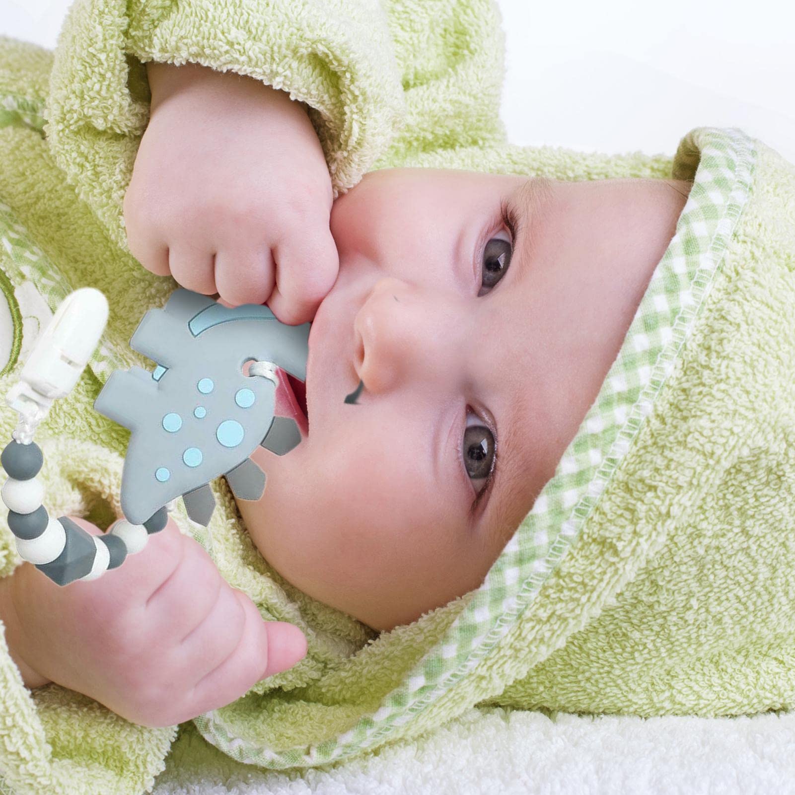 Dinosaur Silicone Teething Toys for Babies 6+ Months - Safe & Soft Teether to Soothe Discomfort & Itchy Gums | Perfect for Home, Travel & Daycare Use | Aezon
