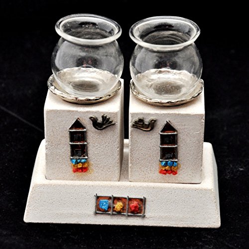 Handmade Jerusalem Cast Stone Car Candlesticks - Shulamit Kanter Art Design - Elegant Home Decor for Dining Table, Wedding Centerpiece & Religious Ceremonies