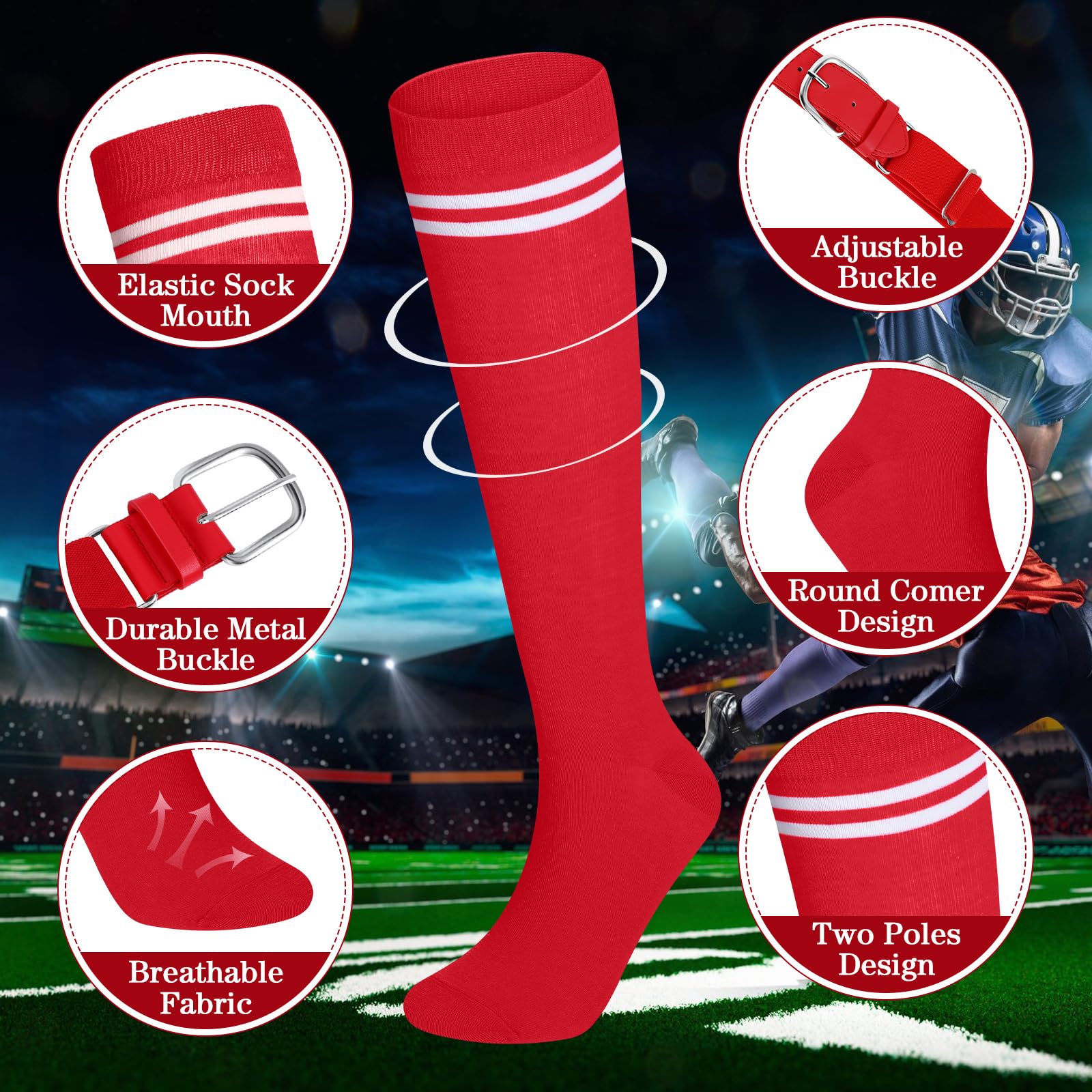 **Ramede Youth Baseball Softball Socks with Adjustable Belt Set for Boys & Girls - Comfortable Athletic Socks & Belt Combo for Kids Sports, Games & Practice**