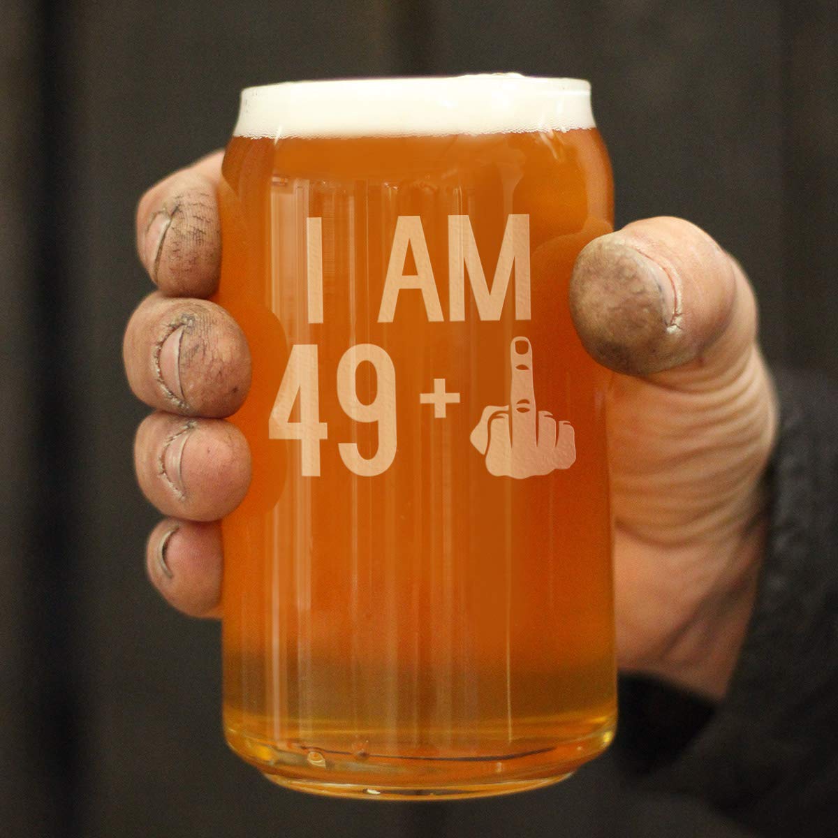 Funny 50th Birthday Gift - 'I Am 49 + 1' Middle Finger 16oz Beer Can Pint Glass - Humorous Present for Men & Women Turning 50 - Perfect for Birthday Parties & Milestone Celebrations
