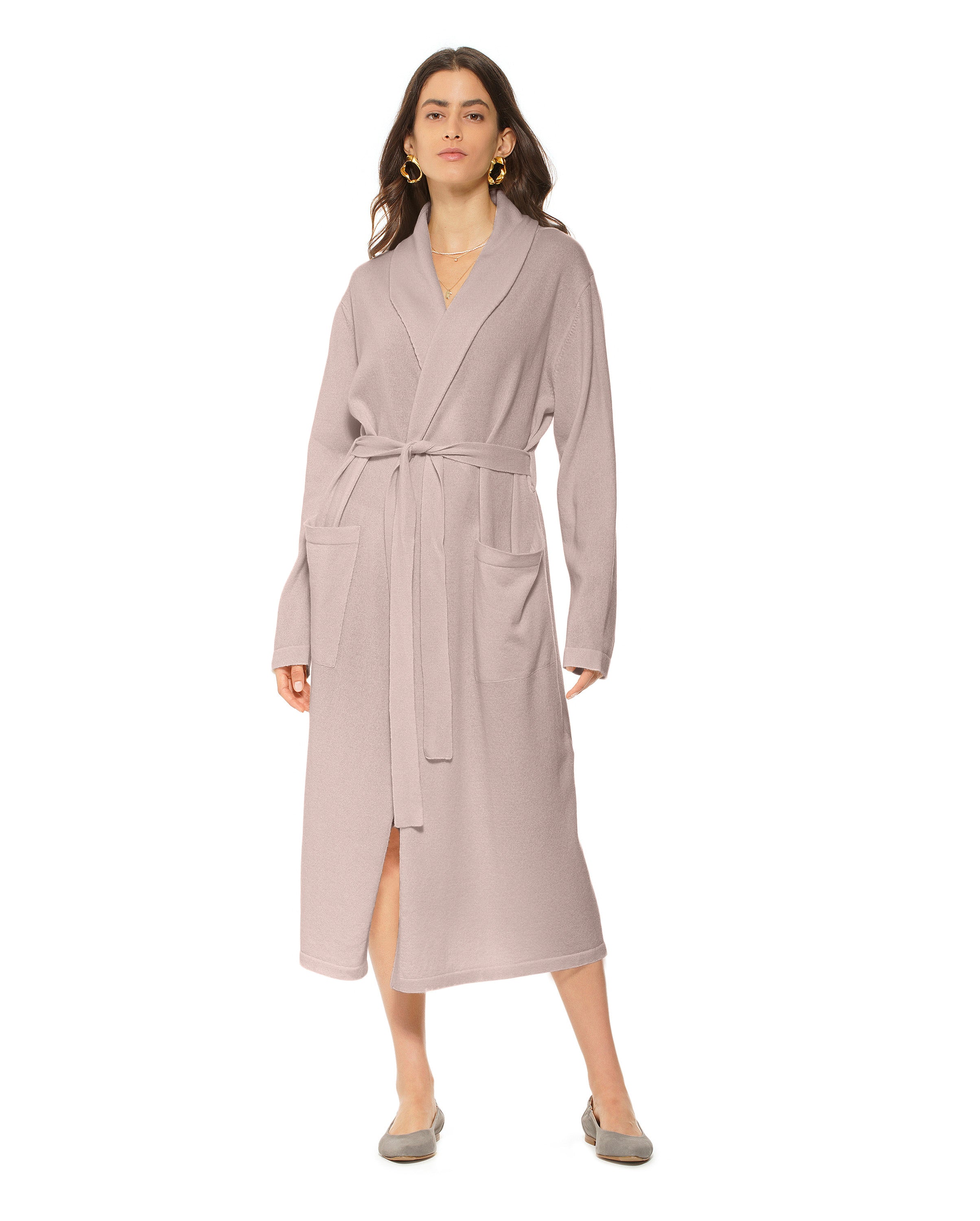 Luxury Women's Pure Cashmere Knit Robe - Soft & Warm Beige Winter Bathrobe - Perfect for Spa, Lounge & Cozy Home Wear