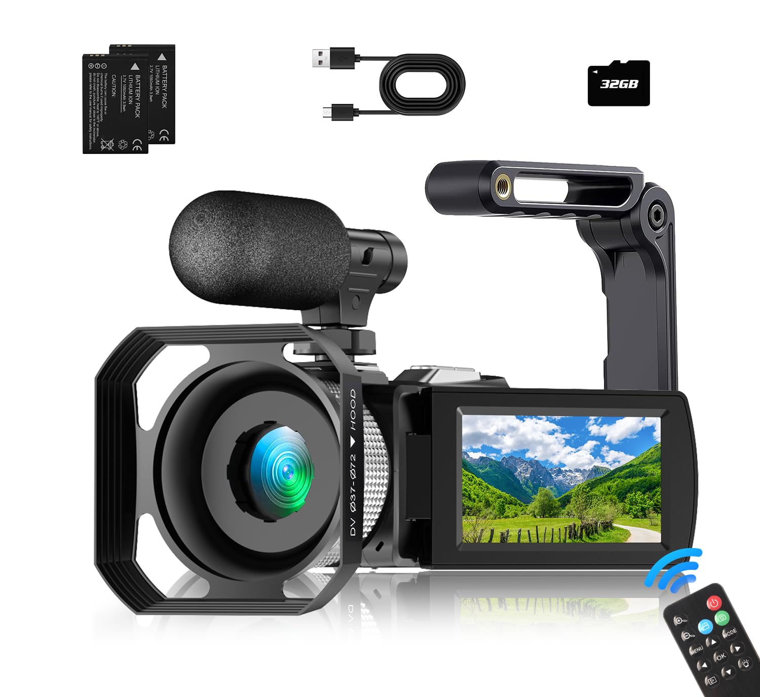4K Digital Video Camera Camcorder for Beginners, Students & Teens - 48MP Photo & 60FPS Video Recorder with Stabilizer, Lens Hood, External Mic & Memory Card - Perfect for Vlogging, Travel Filming & School Projects
