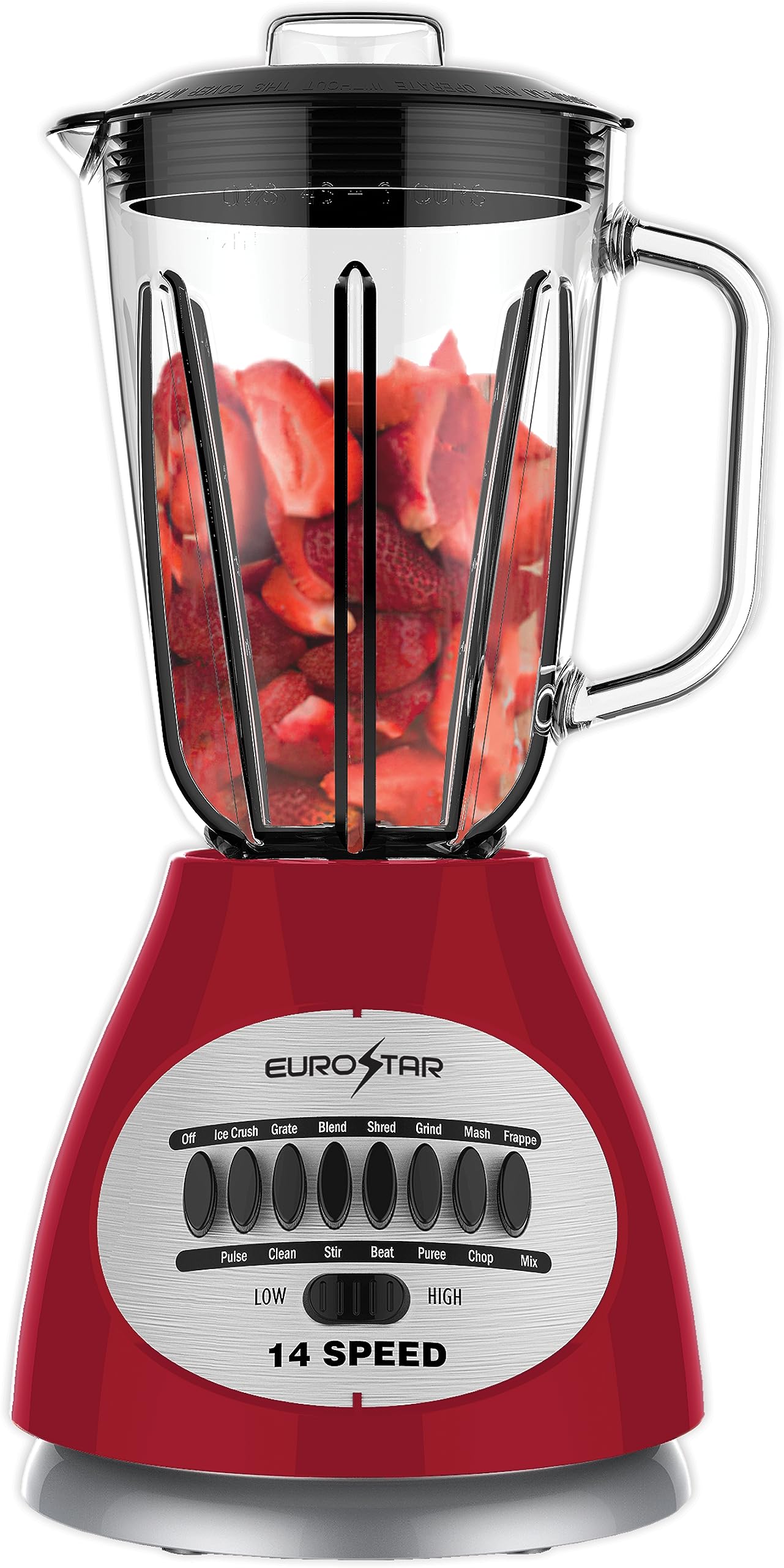 450W 14-Speed High Performance Glass Jar Blender - Red - Perfect for Smoothies, Juices, Sauces & Food Prep in Home Kitchen