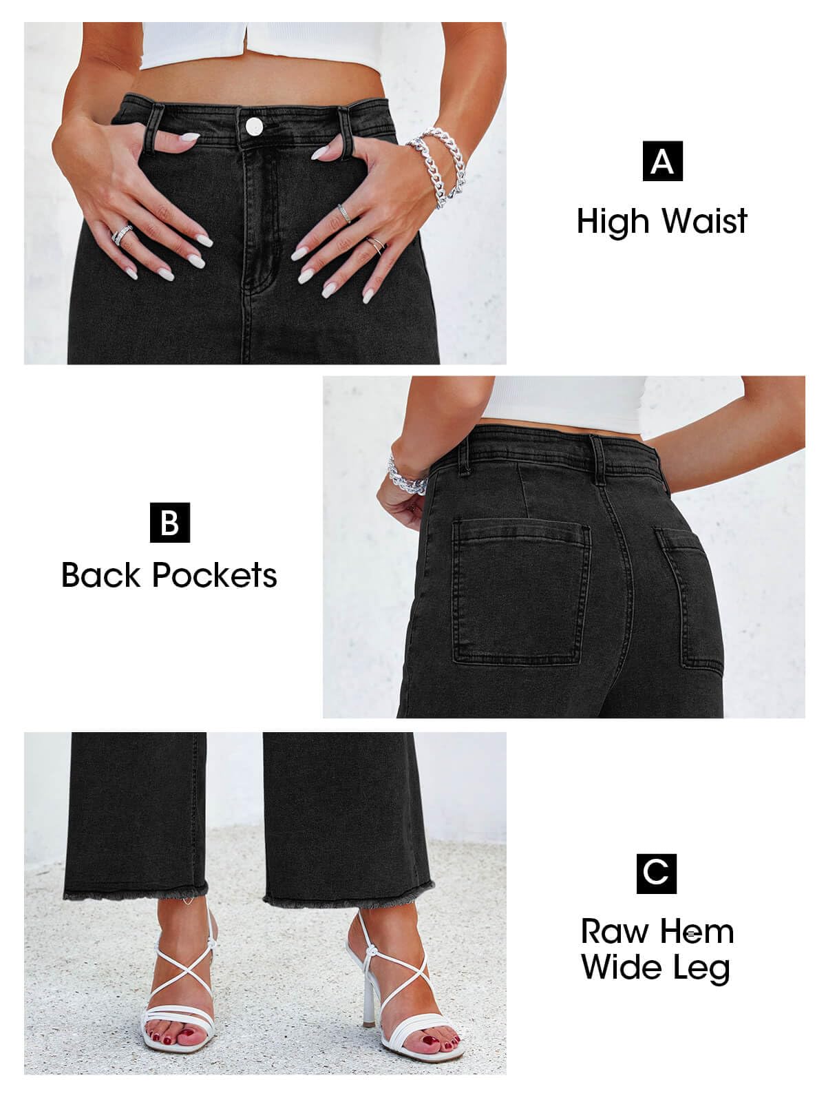PLNOTME Women's Wide Leg Baggy Jeans - High Waisted Boyfriend Jeans with Raw Hem - Casual Stretch Denim Pants for Everyday Wear, Street Style & Lounge Comfort