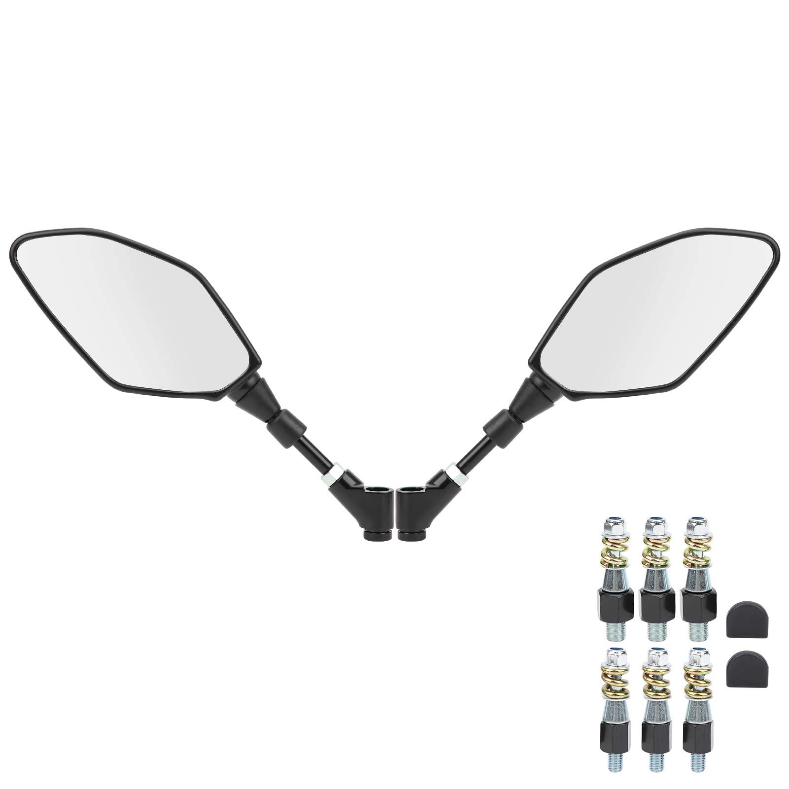 Aramox Universal Black ABS Motorcycle Handlebar Mirrors - Pair with Mounting Bolts & Caps - Durable Rearview Mirrors for Cruiser, Sport Bike, ATV - Enhance Safety on Highway & City Riding