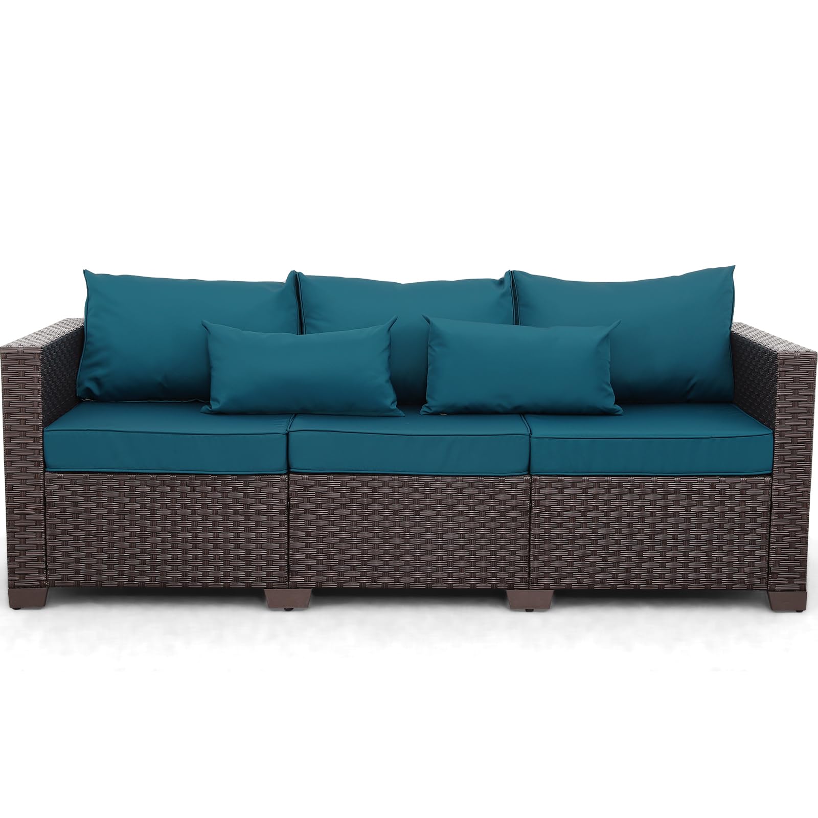 3-Seater Outdoor Sofa with Deep Seat & High Backrest - Waterproof, Non-Slip Cushions & Cover - Peacock Blue - Perfect for Patio, Garden, Poolside & Backyard Relaxation