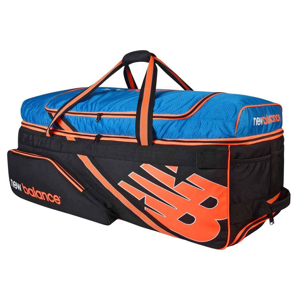 New Balance DC880 Wheelie Black/Blue Cricket Kit Bag - Large Sports Equipment Bag for Cricket Players | Perfect for Travel, Training & Matches