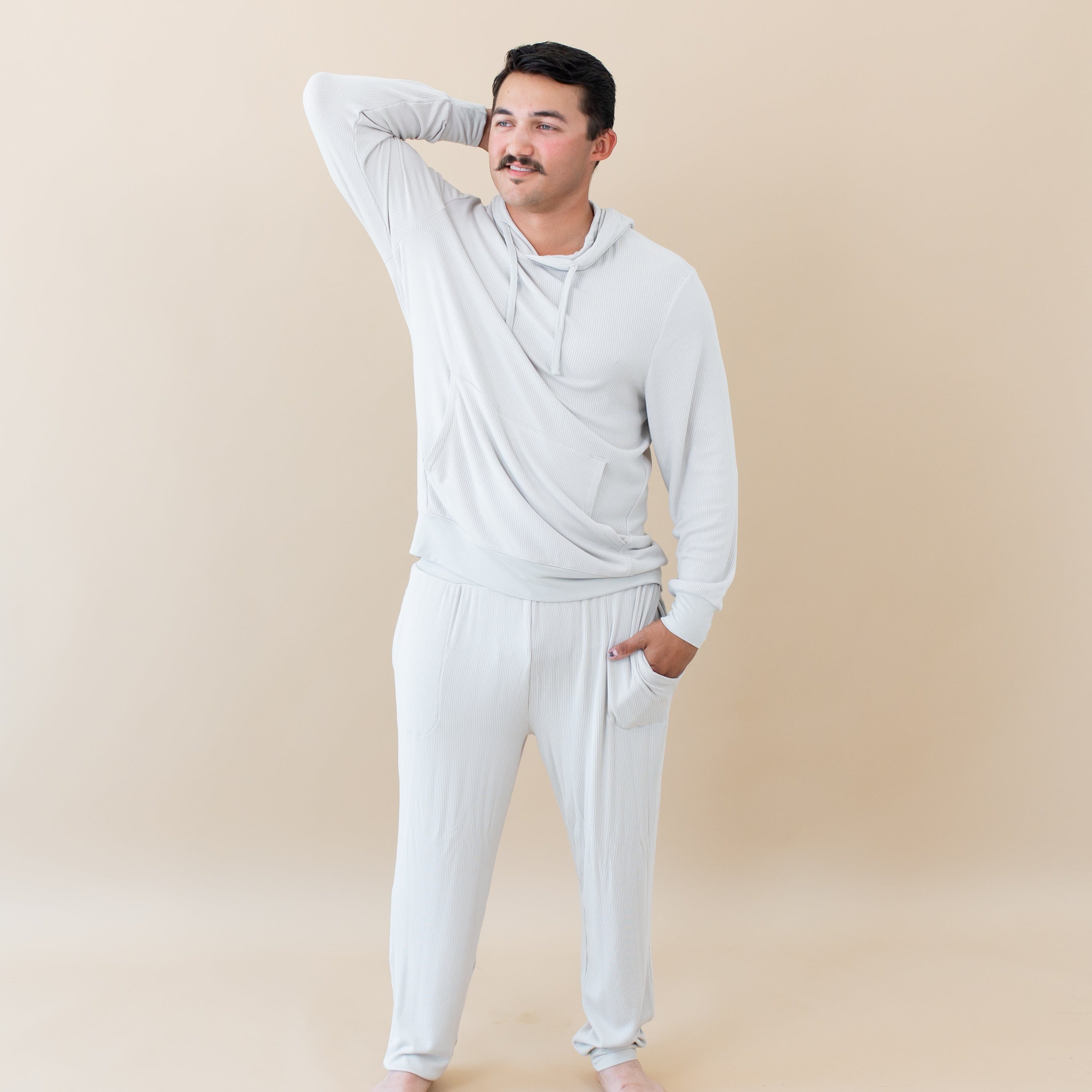 Men's Ribbed Hoodie in Oat - Soft & Comfortable Pullover Sweatshirt for Casual Wear & Outdoor Activities