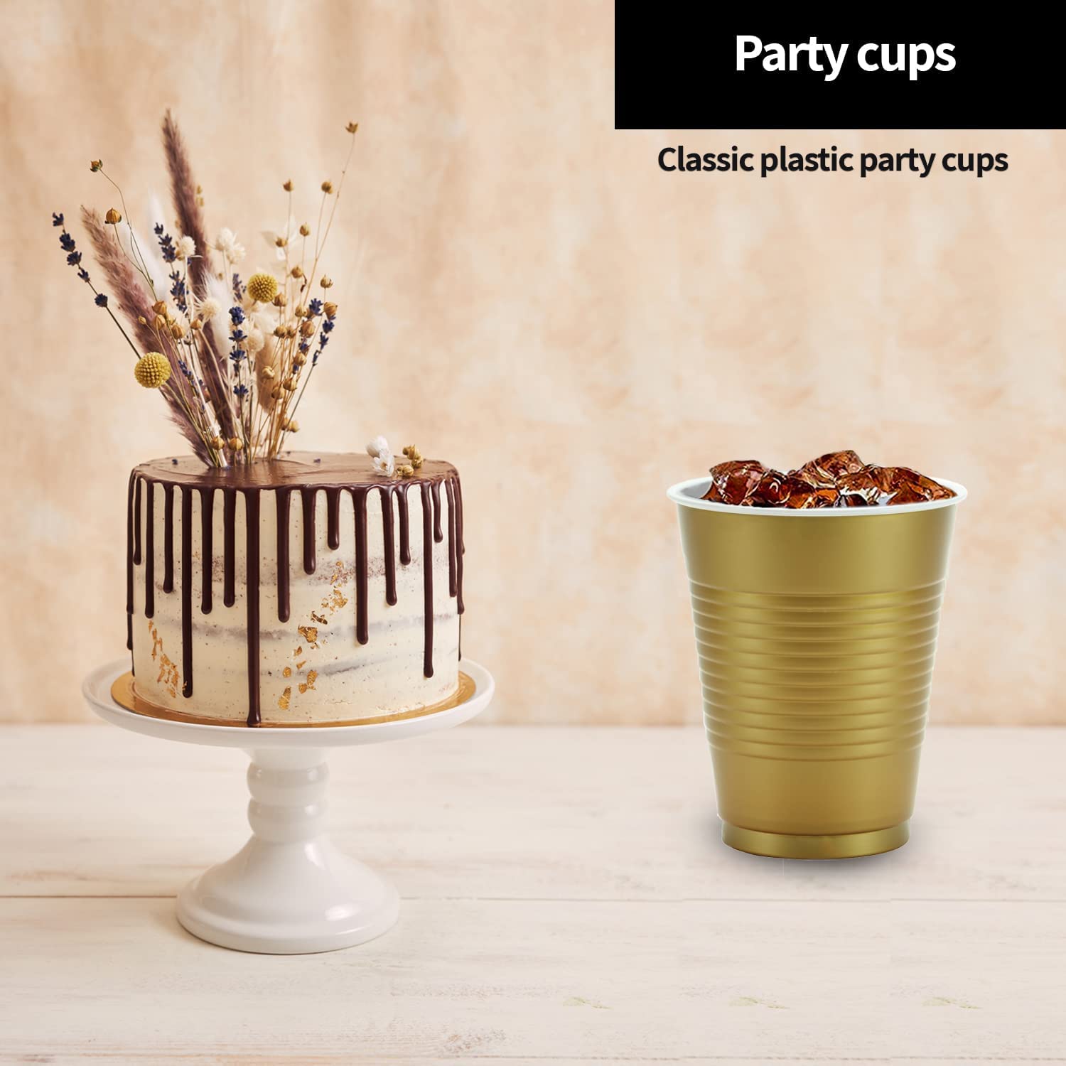 Hanna K Signature 600 Disposable Plastic Party Cups - 18oz Gold Cups for Weddings, Birthday Parties & Events - Bulk Pack of 600 Elegant Gold Plastic Cups