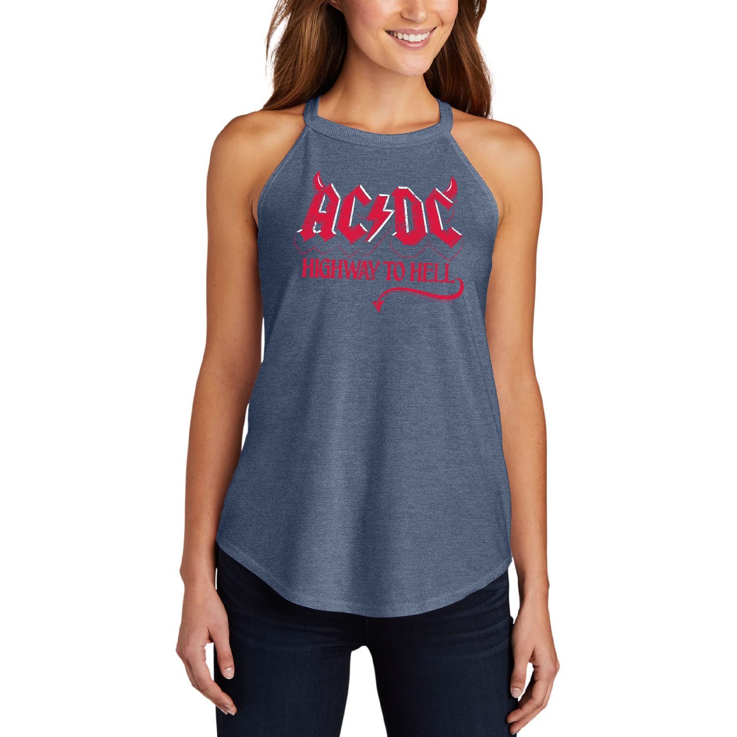 AC/DC Highway to Hell Junior's High Neck Tank Top - Rock Band Graphic Tee for Concerts, Music Festivals & Casual Wear