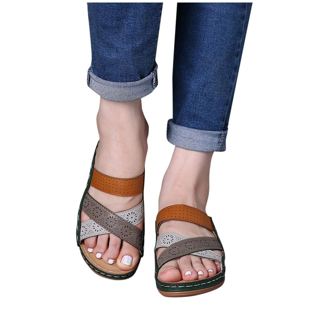 Women's Dressy Summer Wedge Sandals with Arch Support - Soft Beach Sandals for Vacation & Casual Wear - Low Heel Comfortable Shoes for Walking, Travel, and Outdoor Activities