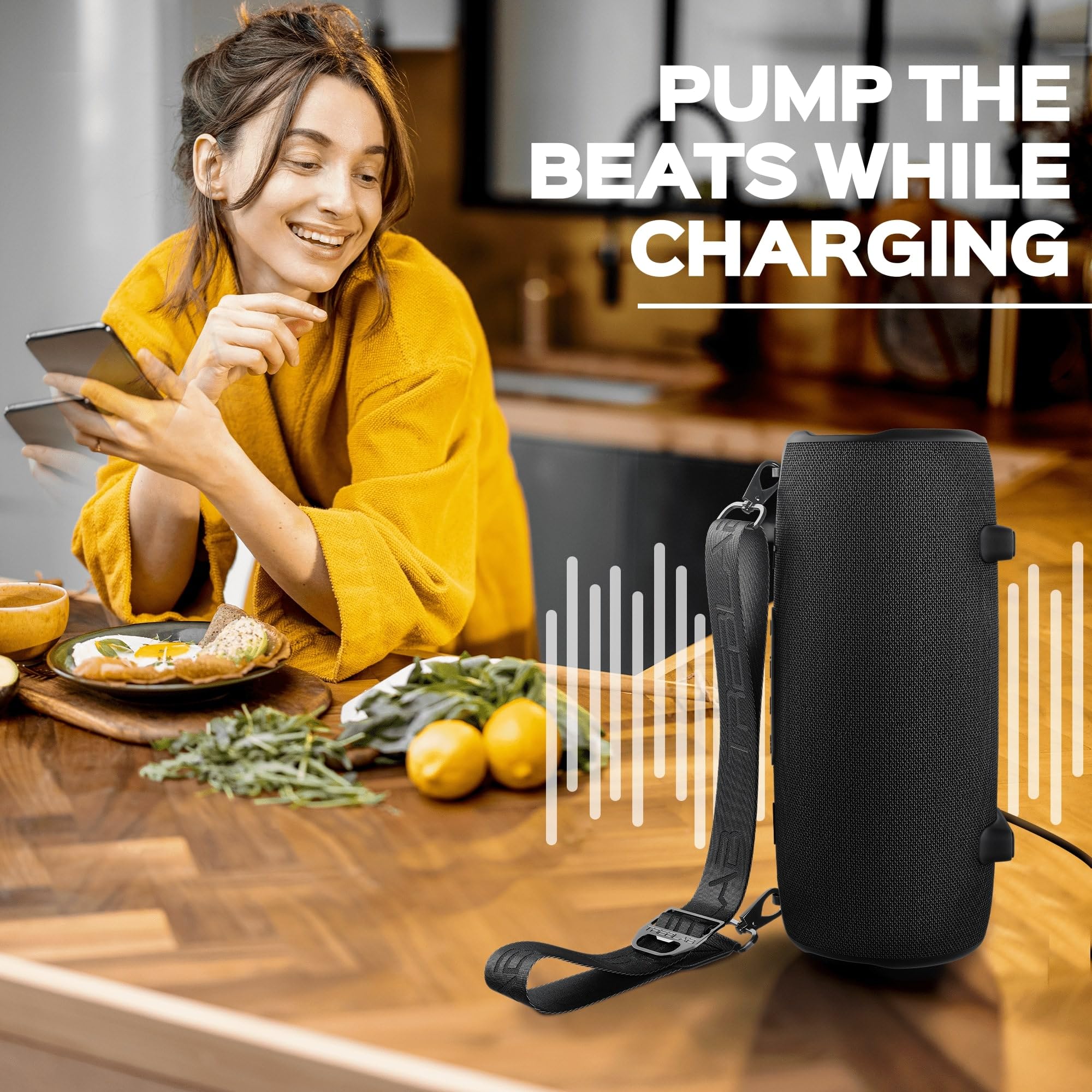 TREBLAB Ultra Loud Wireless Bluetooth Speaker - 60W Stereo Sound with Deep Bass, 20H Playtime, Power Bank, IPX6 Waterproof, Portable Speaker for Home, Outdoor, Travel | Perfect for Parties, Beach, Camping & Work (HD-Max Model)