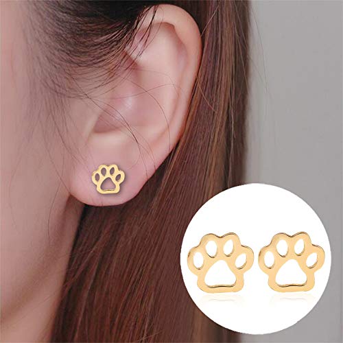 4 Pairs Sterling Silver Tiny Paw Stud Earrings for Women - Cute Cat & Dog Paw Earrings, Stainless Steel Pet Footprint Jewelry, Hypoallergenic Animal Paw Prints Studs for Cat & Dog Lovers (Gold/Silver/Black/Pink) - Perfect for Cocktail Parties, Holidays, Gifts & Everyday Wear