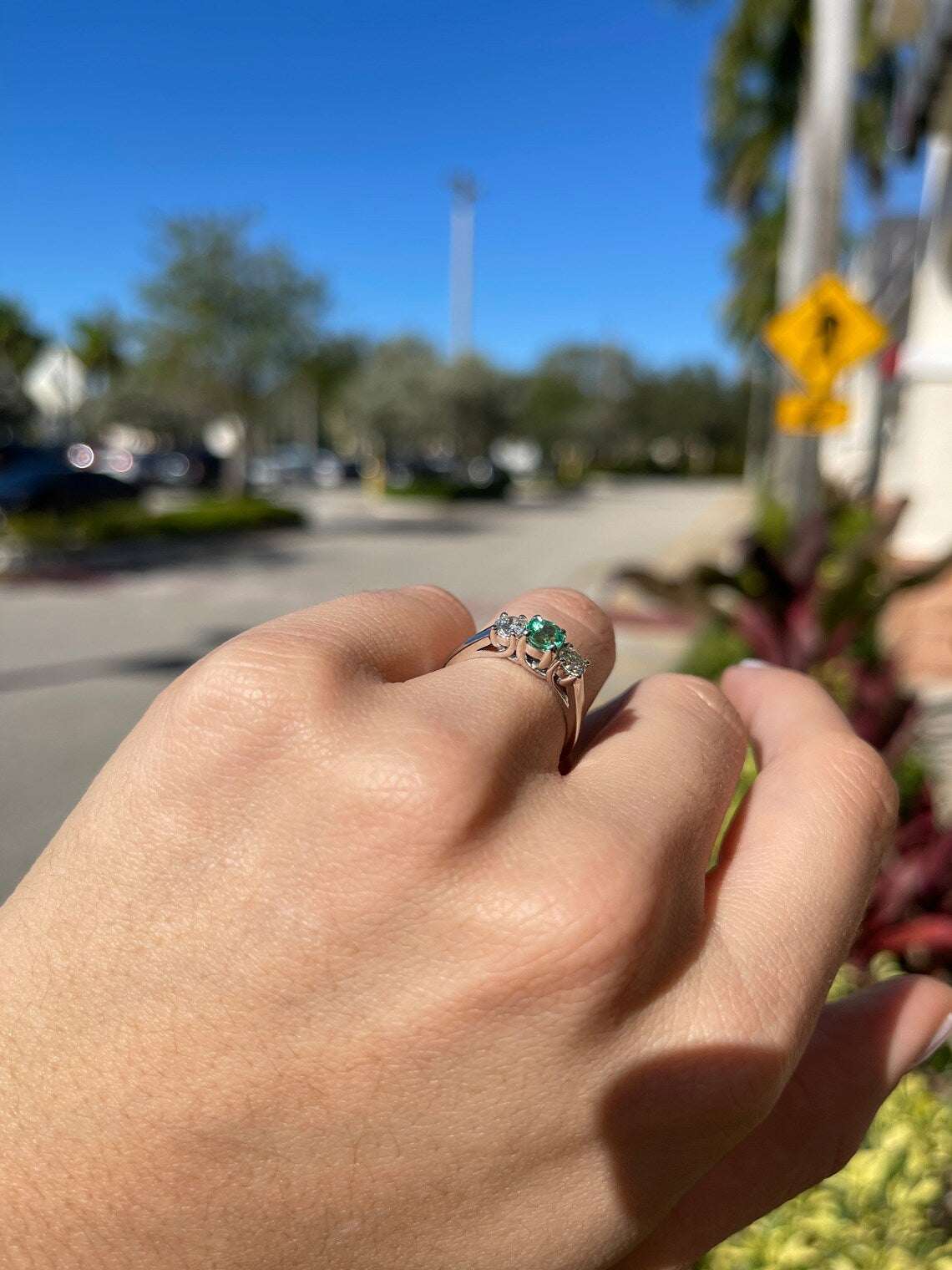 1.03 TCW Emerald & Diamond 3 Stone Engagement Ring in 14K White Gold - Perfect for Proposals, Anniversaries & Bridal Jewelry