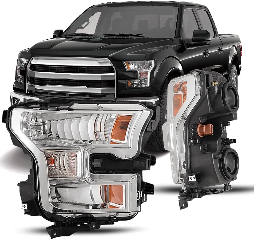 **2015-2017 Ford F150 F-150 Projector Headlights Assembly - High/Low Beam, Turn Signal & Amber Reflector - Aftermarket Replacement Headlamps (Left + Right Pair) - Perfect for Night Driving & Off-Road Adventures**