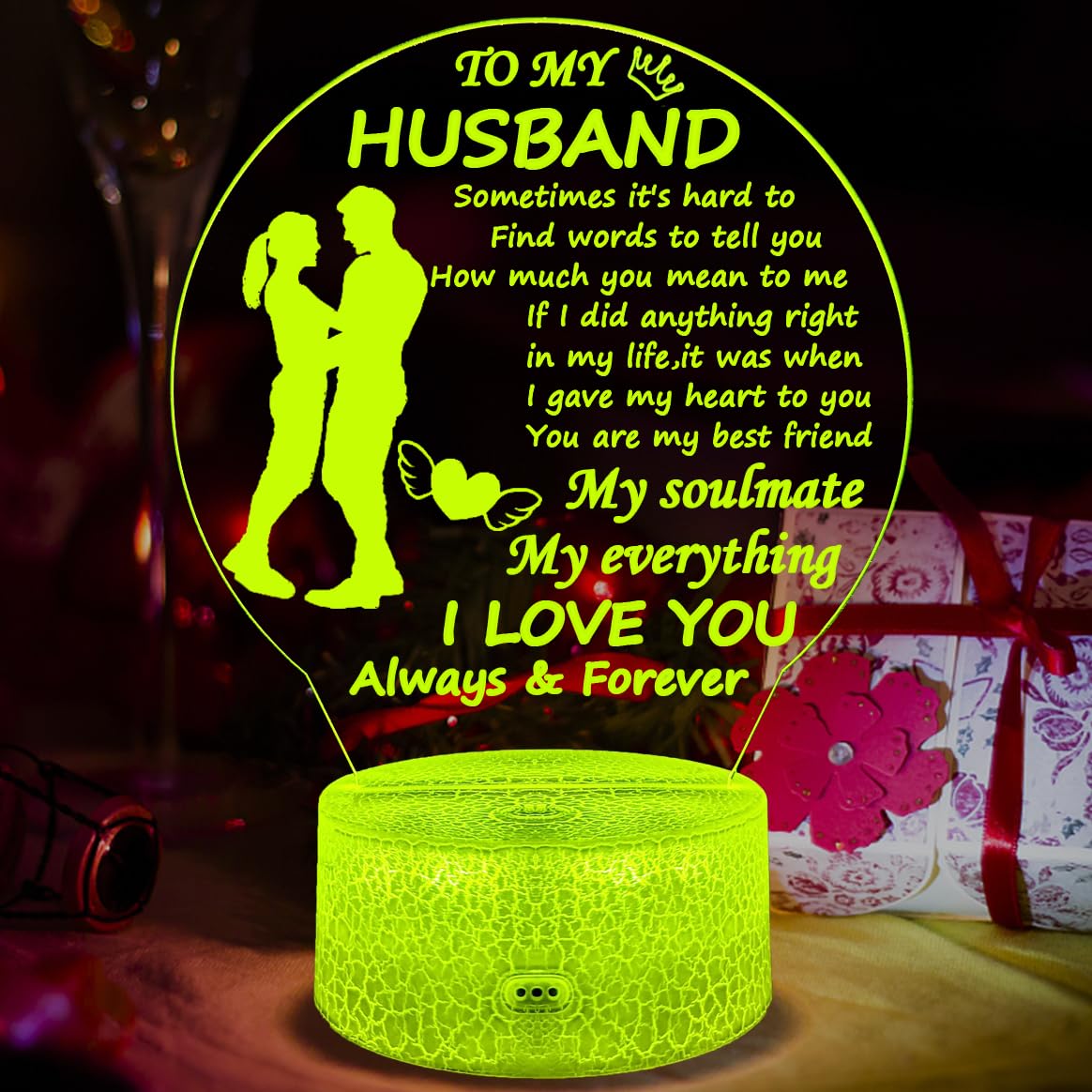 Romantic LED Night Light for Husband - Valentine's Day, Anniversary & Birthday Gift Idea - Bedside Lamp for Bedroom Decor - Perfect Christmas Present from Wife