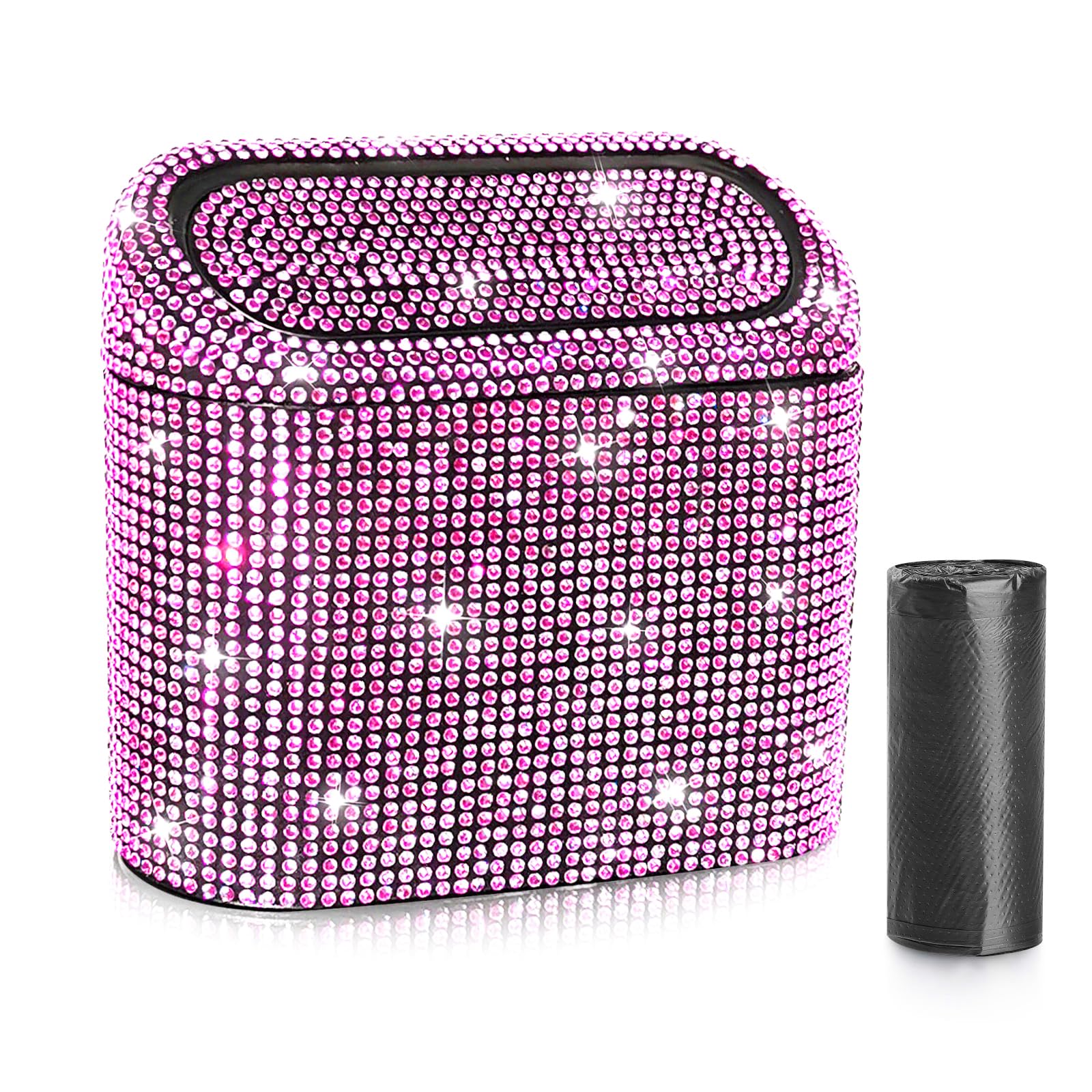 Accmor Bling Car Trash Can with Lid - Sparkling Crystal Vehicle Garbage Bin Organizer with 30 Disposable Bags | Perfect for Cars, SUVs, Trucks | Keep Your Car Clean & Organized on Road Trips & Daily Commutes