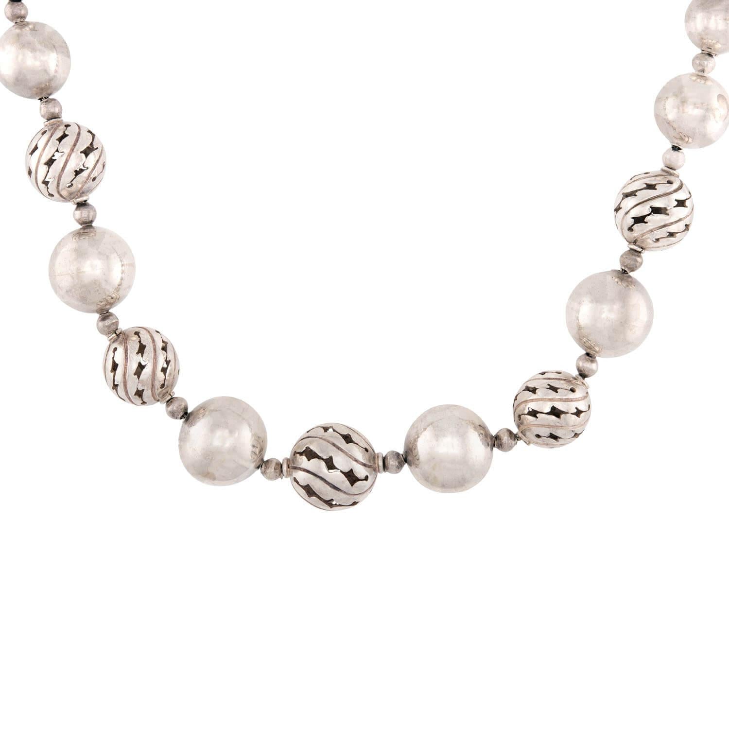 Vintage Mexican Sterling Silver Bead Necklace for Women | Handmade 925 Silver Jewelry | Perfect for Boho, Festival & Everyday Wear