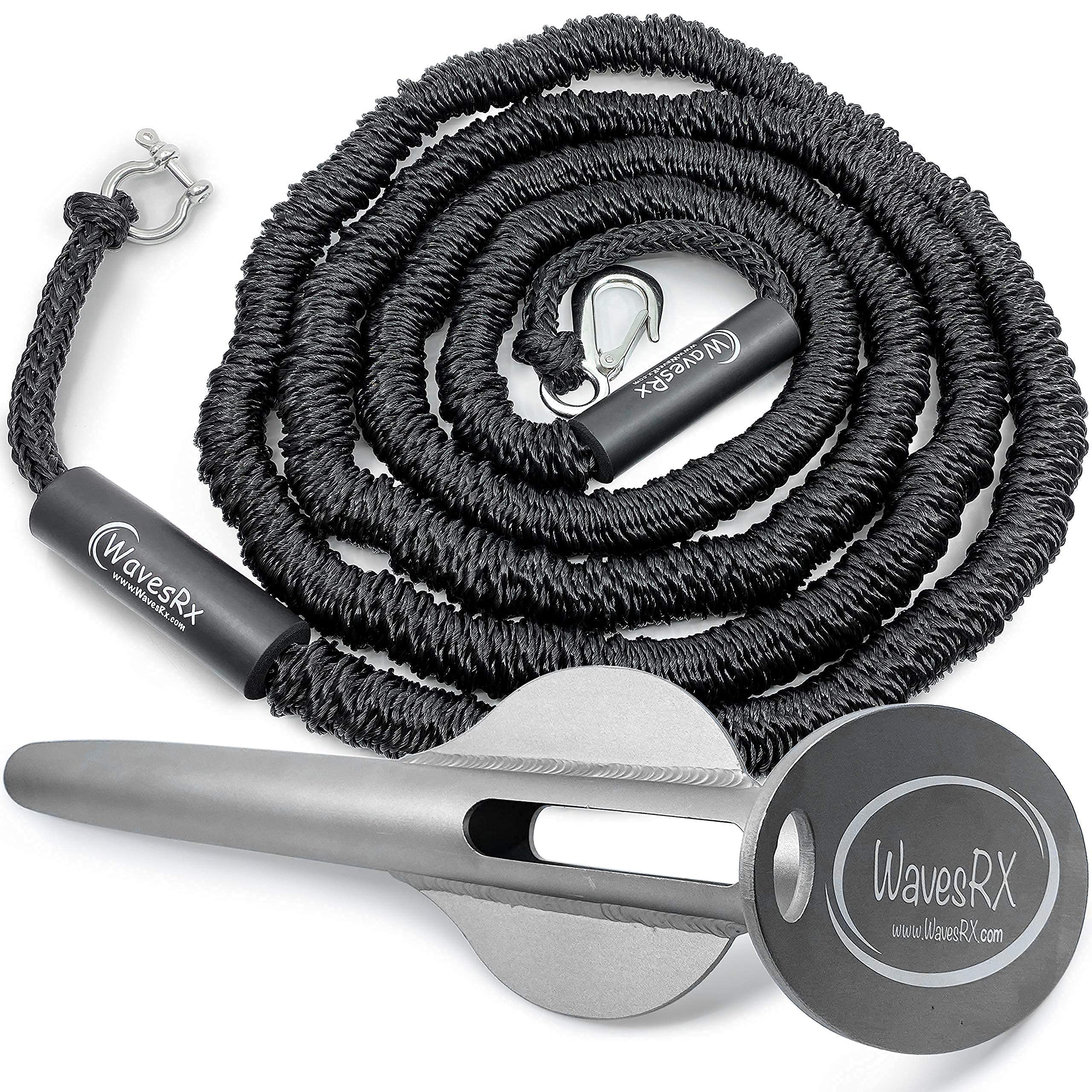 Aluminum Sand Anchor with 14' Bungee Line - Secure Watercraft Anchoring for Boats, Pontoons & Jet Skis Near Beach or Sandbar | Perfect for Shallow Water & PWC Use
