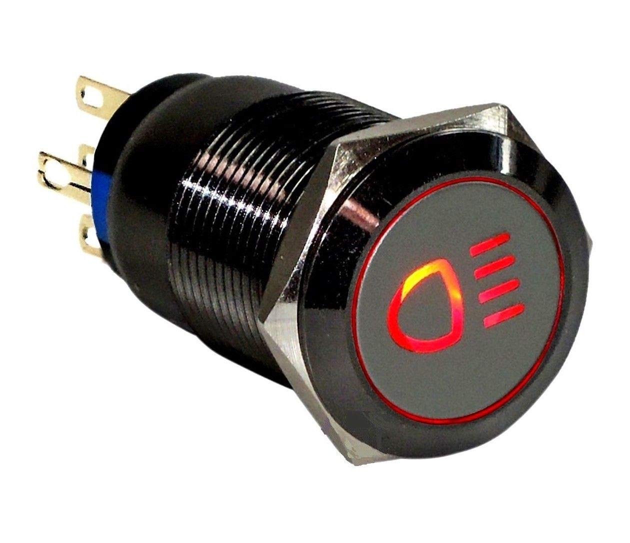 19mm Marine Grade Black Stainless Steel Red LED Car Fog Light Switch - Waterproof Off-Road Rocker Toggle for Jeep, Boat, Truck, ATV (USA Stock) - Perfect for Night Driving & Off-Road Adventures