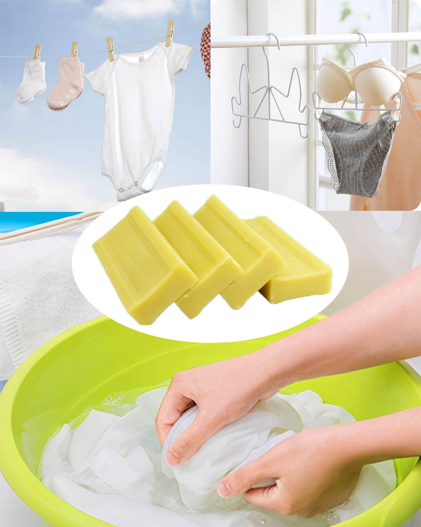 Canal Soap with Brush - Stain Remover for Clothes & Underwear (7oz, 4pc) - Laundry & Travel Use