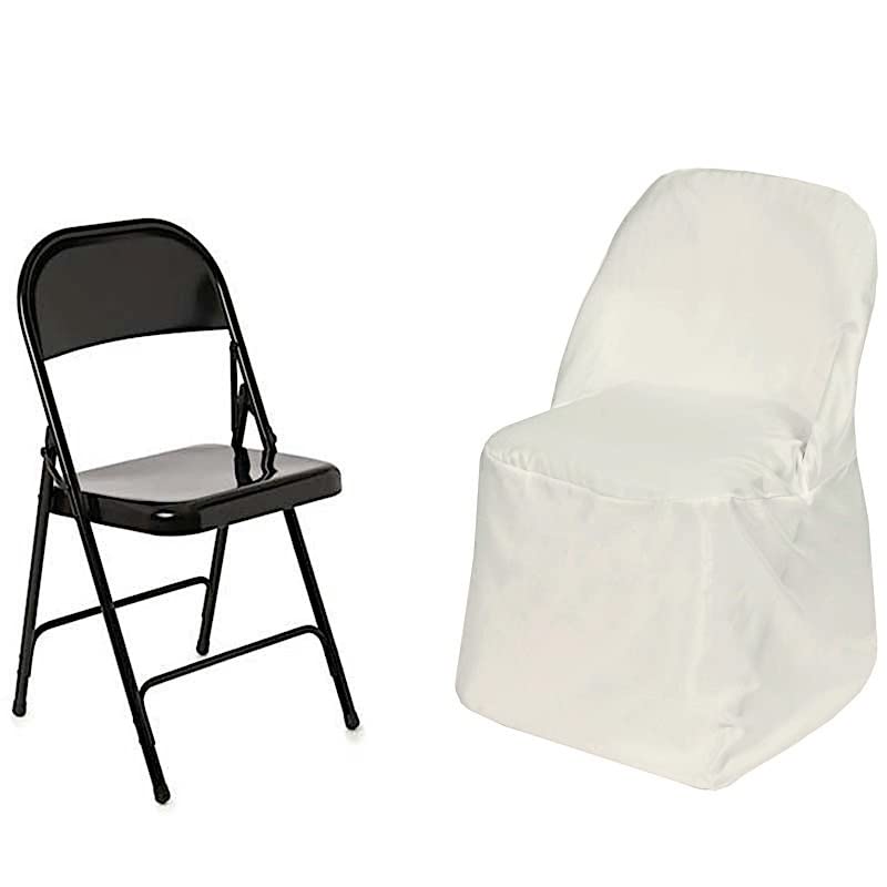 100 Pack White Round Polyester Chair Covers - Washable Folding Seat Covers for Wedding, Party, Banquet & Special Events - Elegant Table Decorations for Reception, Ceremony & Dining Room Setup